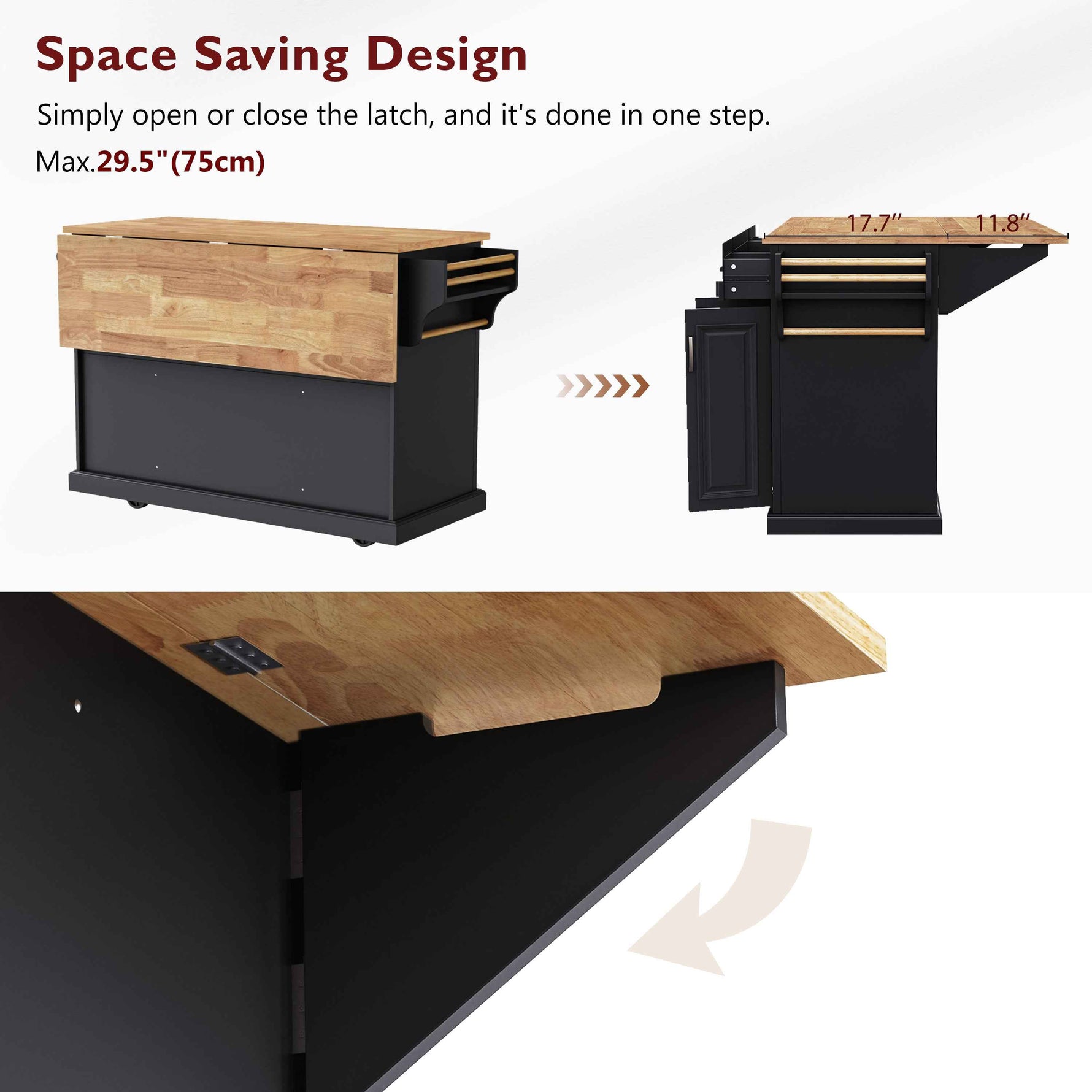 54 in. Rolling Kitchen Island with Drop Leaf & Storage product view 41