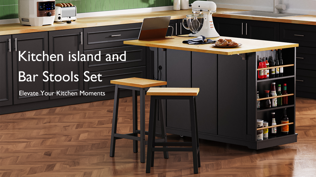 53 in. Farmhouse Kitchen Island with Power Outlet & Stools product view 135