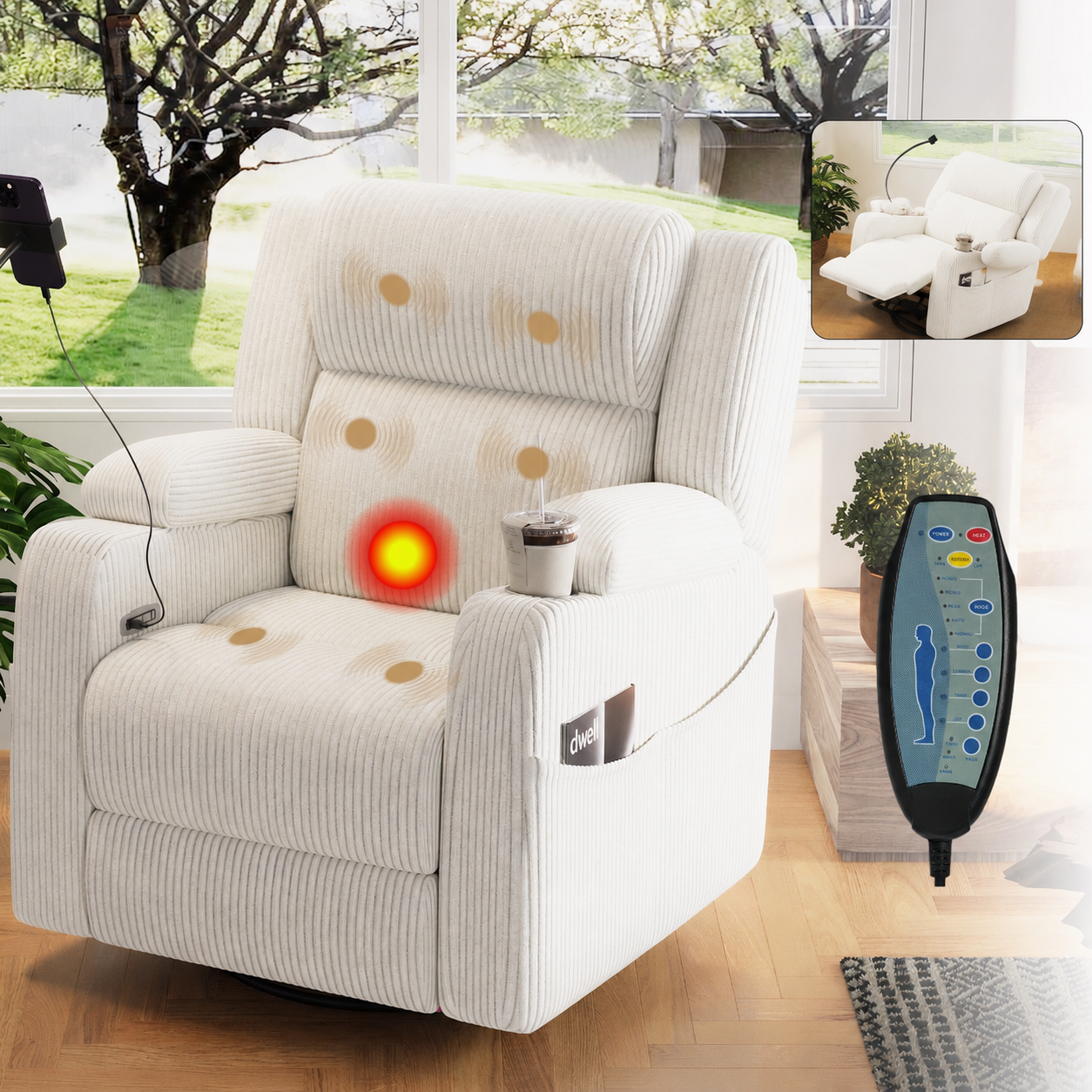 Electric Power Recliner Chair with Heat and Massage, 270° Swivel product image