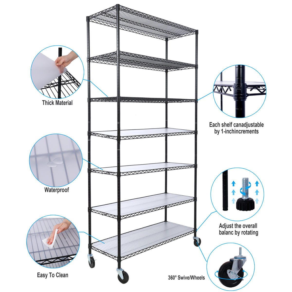 7-Tier Adjustable Wire Shelving Unit, 2450 lb Capacity for workshop, garage, storage, or utility use