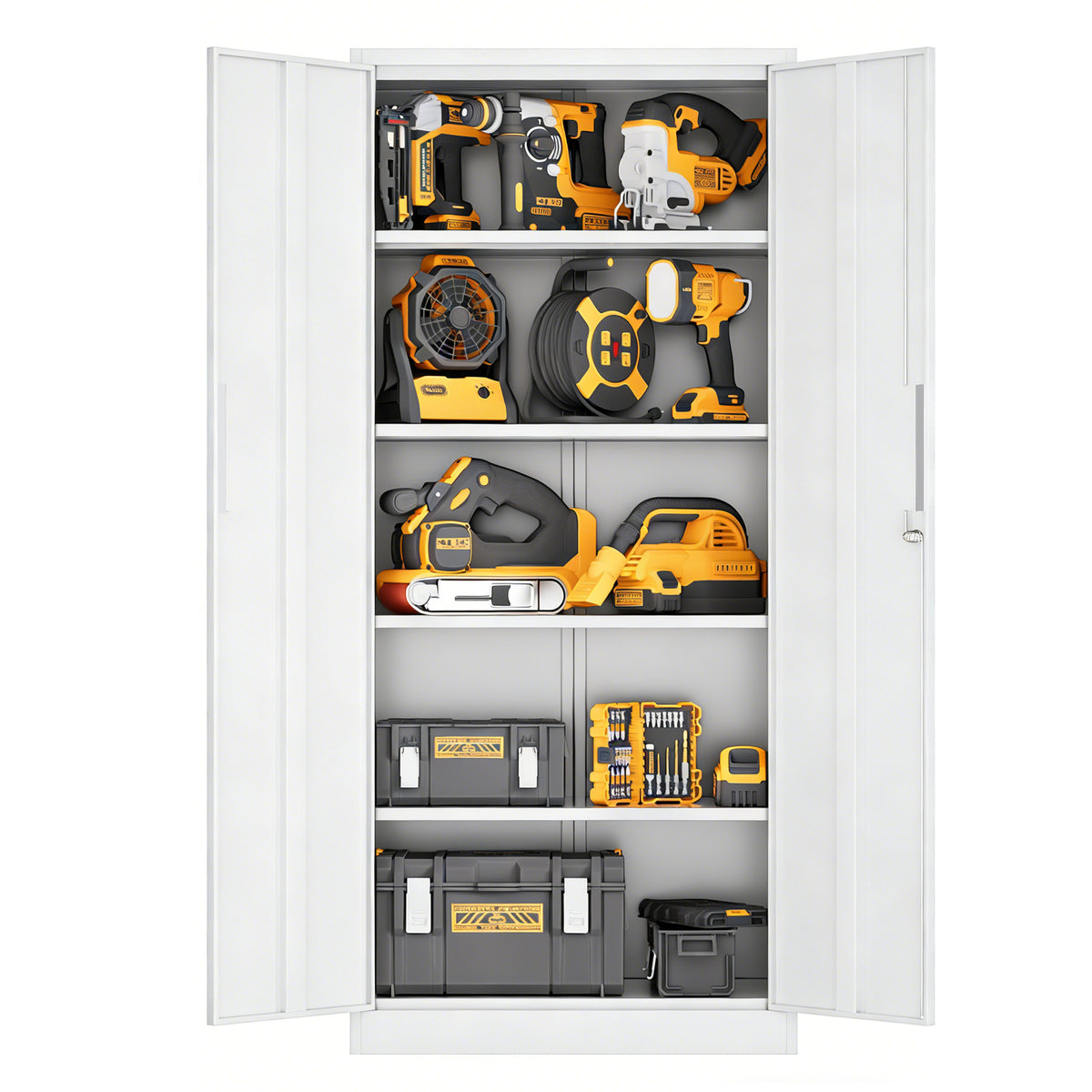 Locking Steel Garage Storage Cabinet with 4 Adjustable Shelves for workshop, garage, storage, or utility use