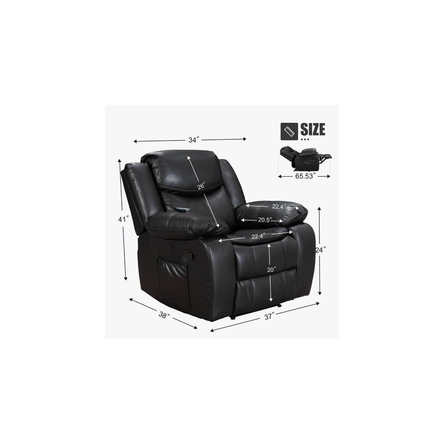Air Leather Recliner Chair with Vibration and Heating detail image 3