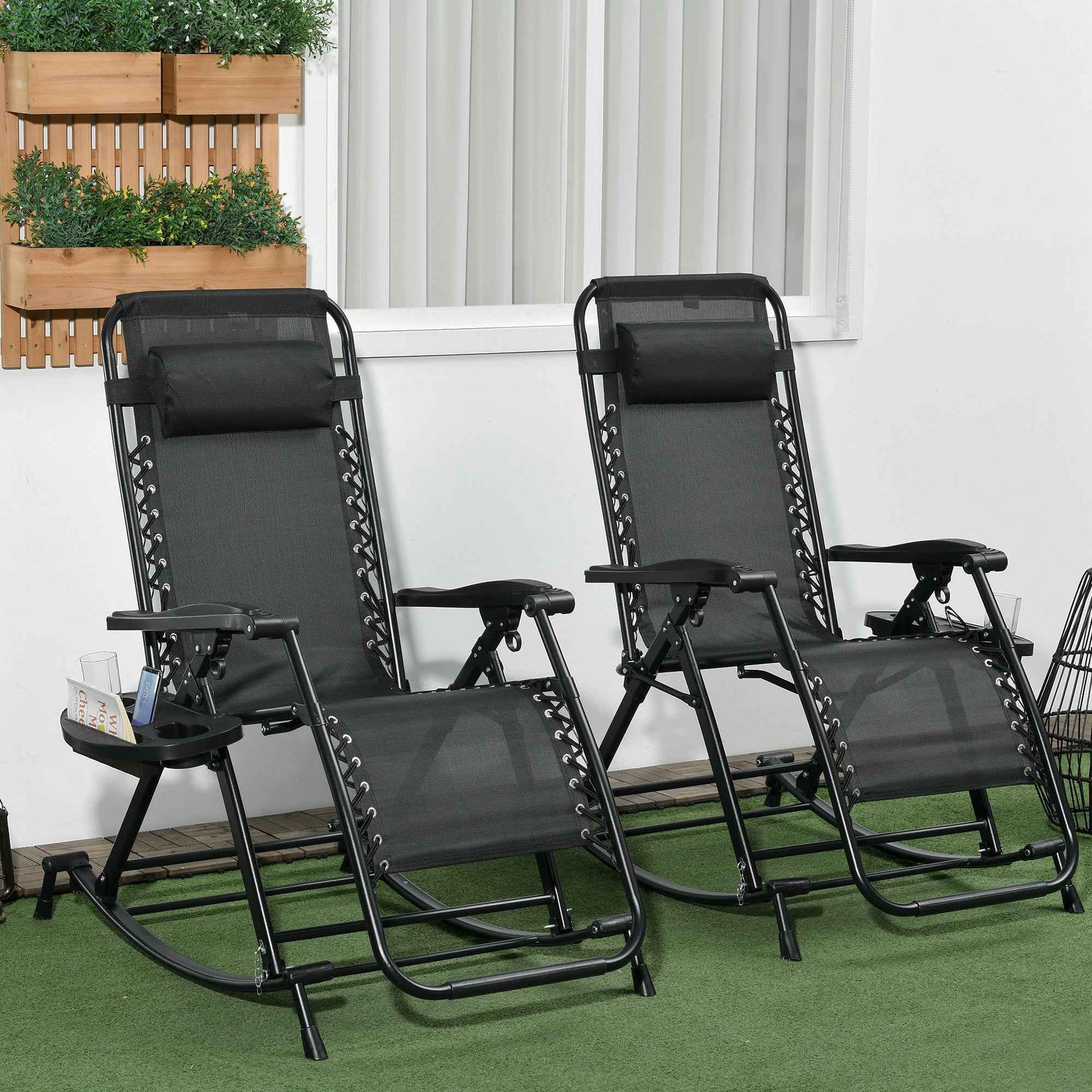 Outsunny Folding Zero Gravity Rocking Chair Set detail image 2