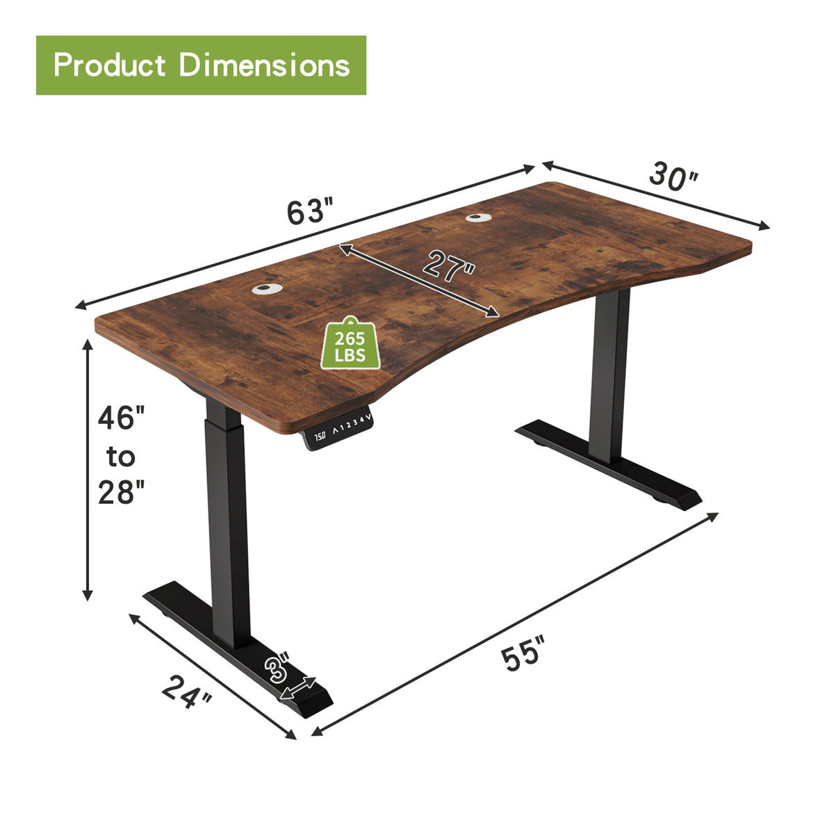 63" x 30" Electric Standing Desk with Splice Board workspace desk setup