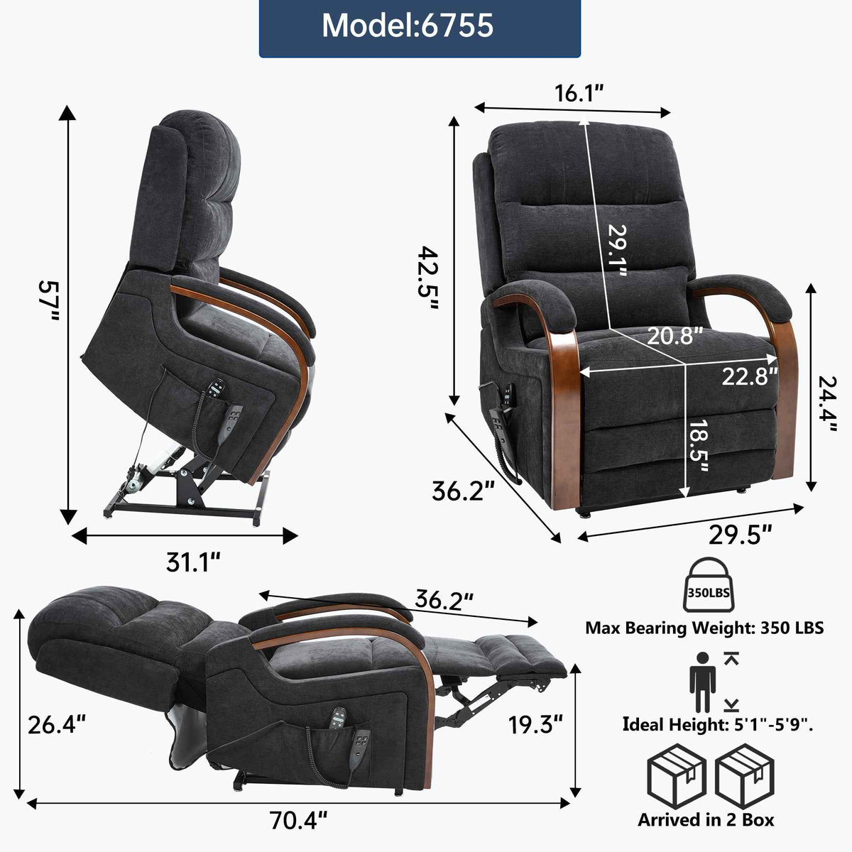 Power Chenille Lift Recliner Chair Dual Motor Infinite Position Up to 350 Pounds detail image 59