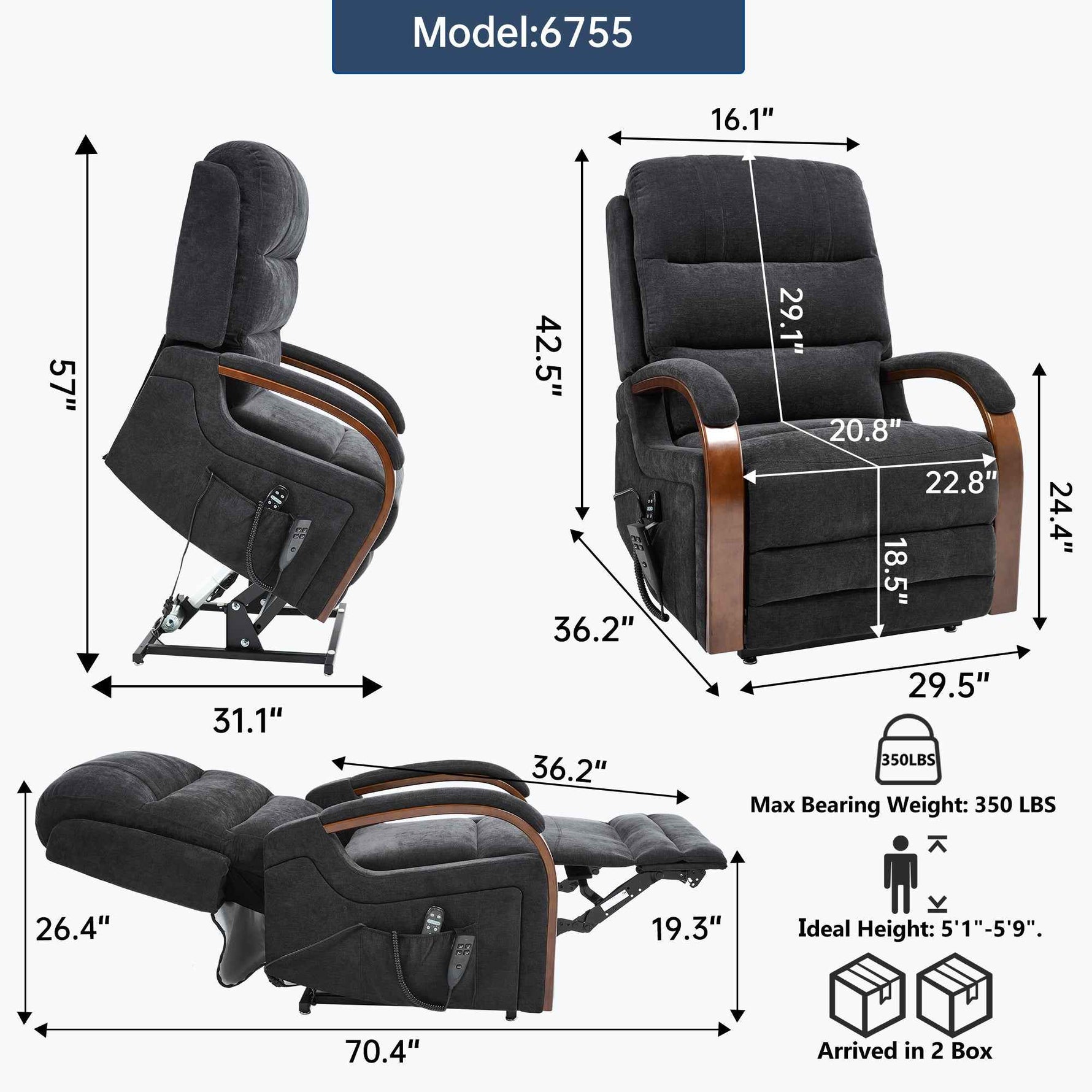 Power Chenille Lift Recliner Chair Dual Motor Infinite Position Up to 350 Pounds detail image 59
