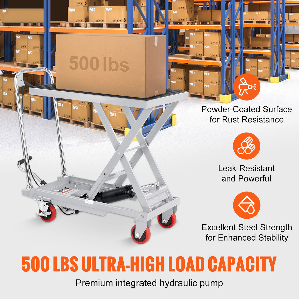 Manual Hydraulic Scissor Lift Table Cart with Non-Slip Pad for workshop, garage, storage, or utility use