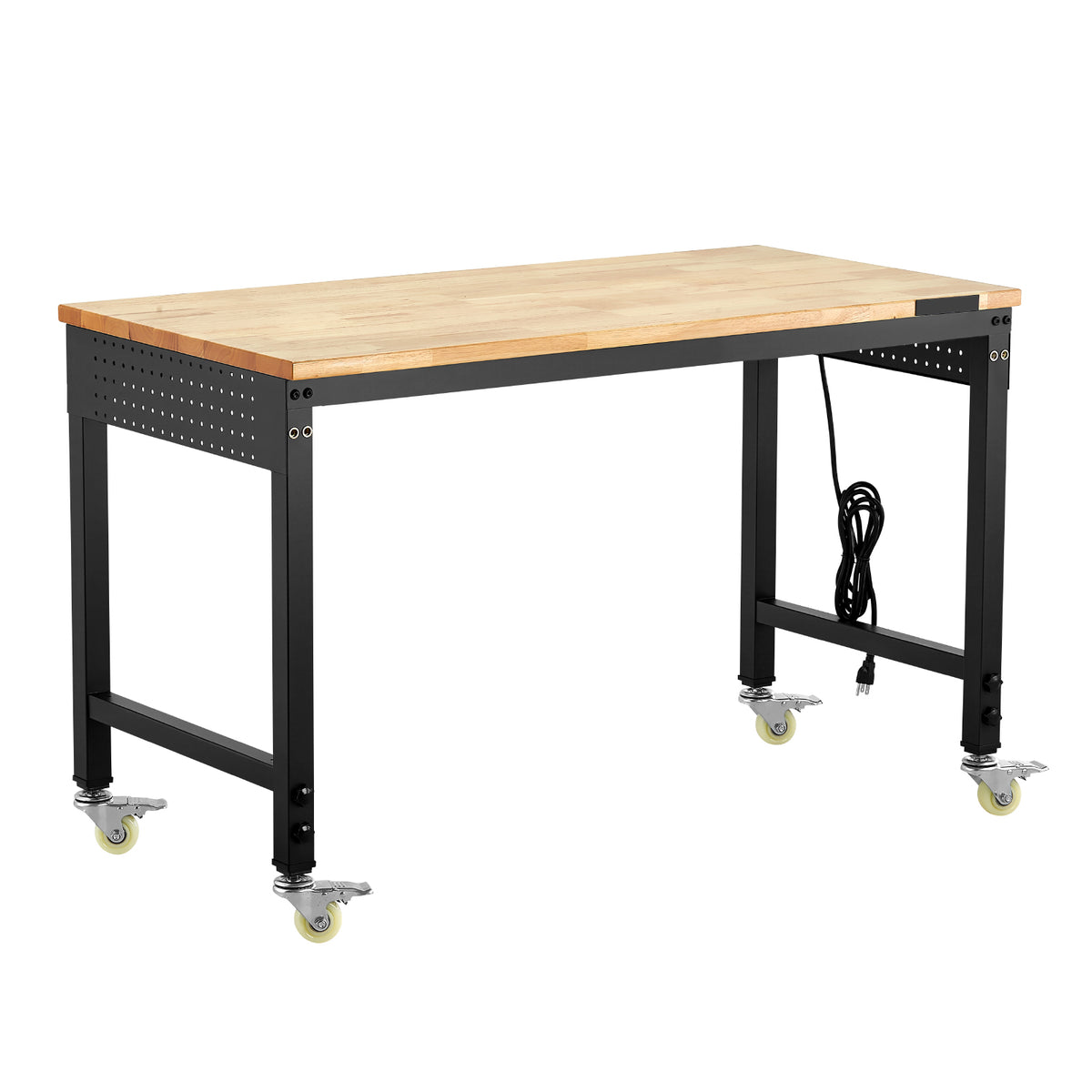 VEVOR Adjustable Height Hardwood Workbench with Power Outlets for workshop, garage, storage, or utility use