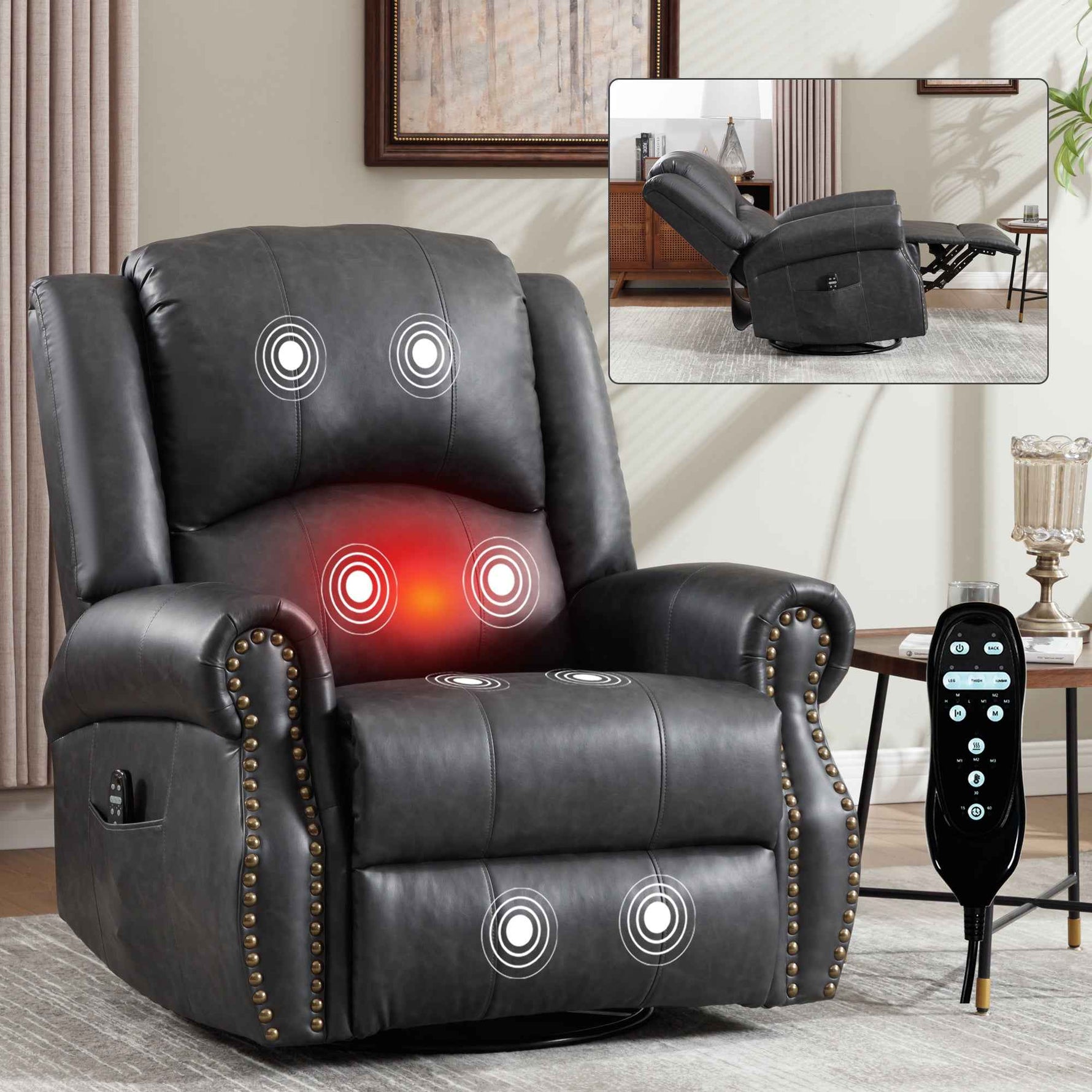 Heat Massage Manual Recliner Chair with Rocker and Swivel for Living Room detail image 63