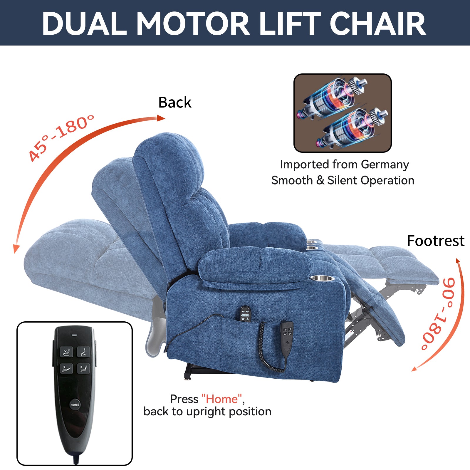 Chenille Dual-Motor Power Lift Recliner, 350 lb Capacity detail image 27