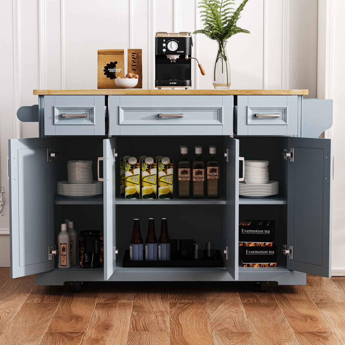 54 in. Rolling Kitchen Island with Drop Leaf & Storage product view 71