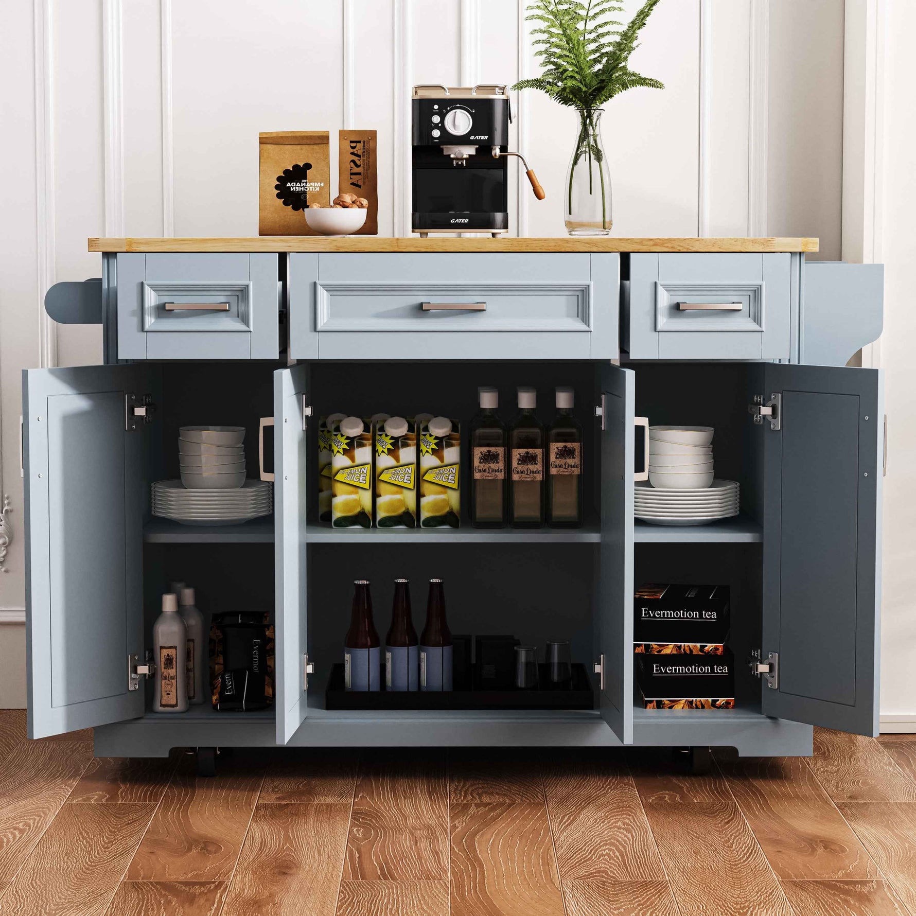 54 in. Rolling Kitchen Island with Drop Leaf & Storage product view 71