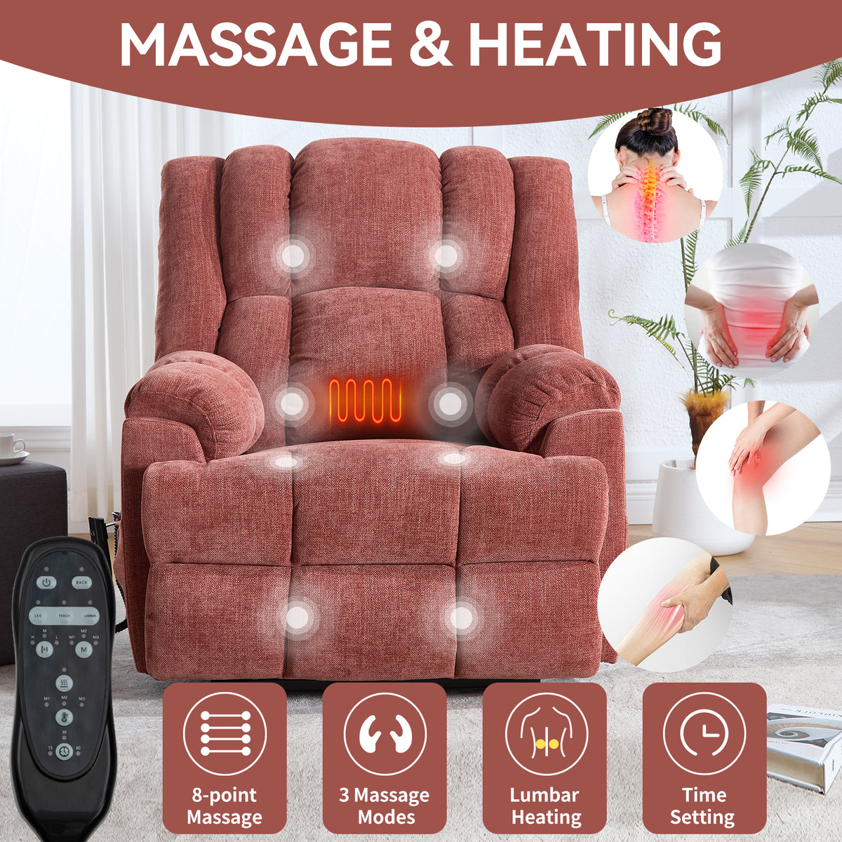 Dual-Motor Heat & Massage Power Lift Recliner, 350 lb Capacity detail image 85