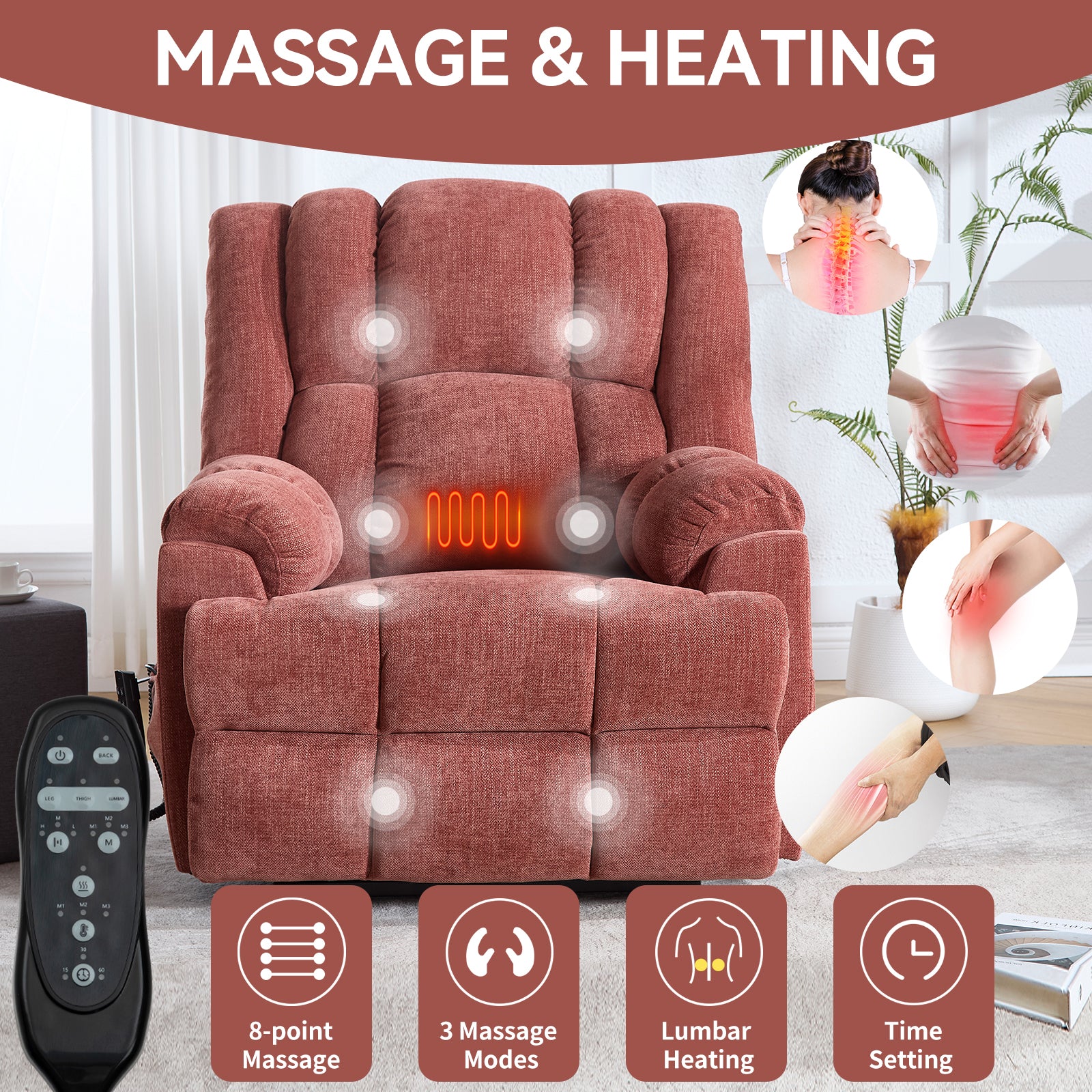 Dual-Motor Heat & Massage Power Lift Recliner, 350 lb Capacity detail image 85