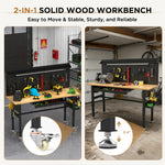 60" Adjustable-Height Workbench with Solid Wood Top for workshop, garage, storage, or utility use