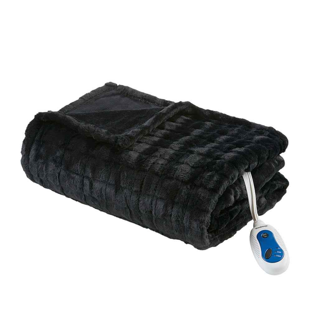 Oversized 50" x 70" Faux Fur Heated Throw detail image 5