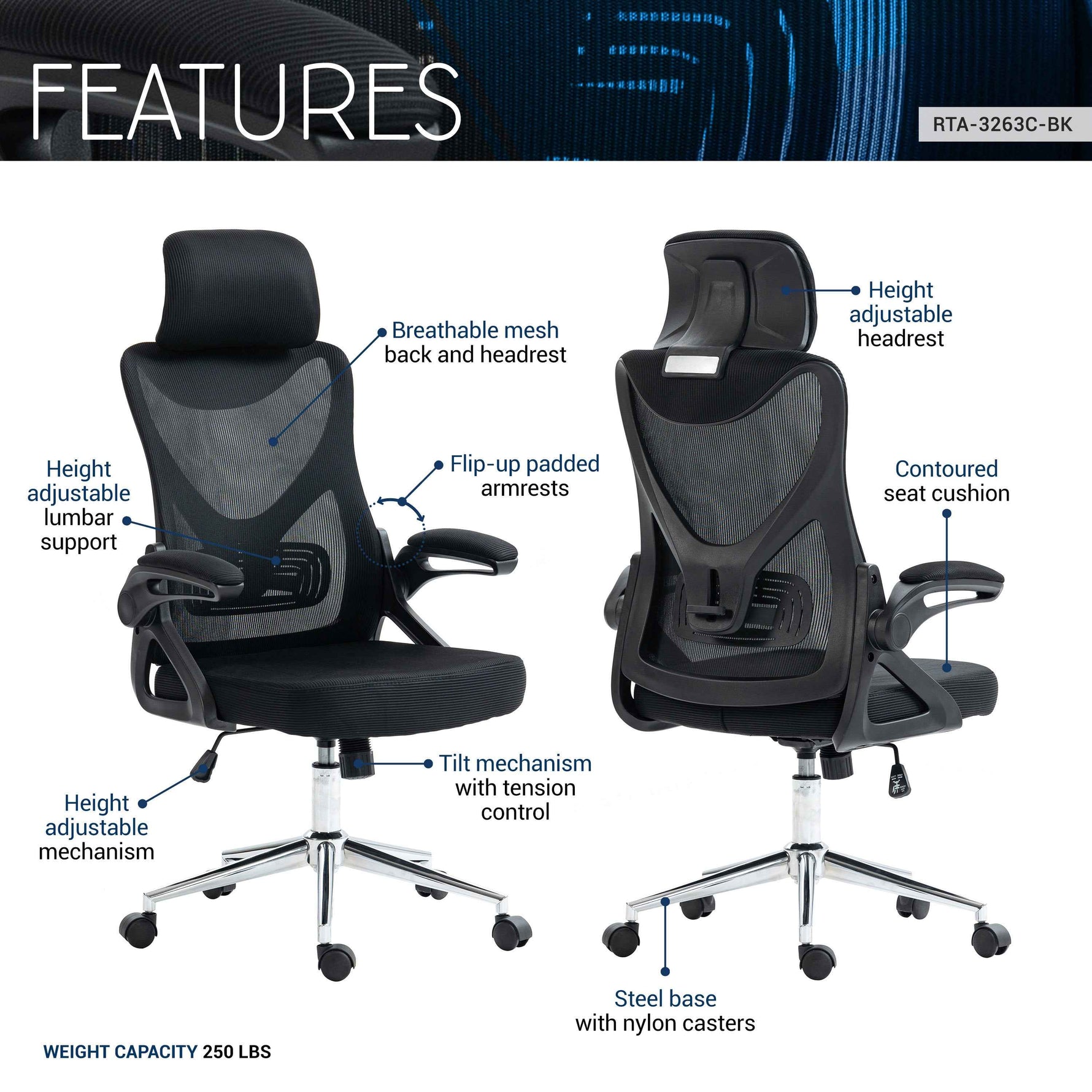 Techni Mobili Ergonomic Office Chair with Headrest product image