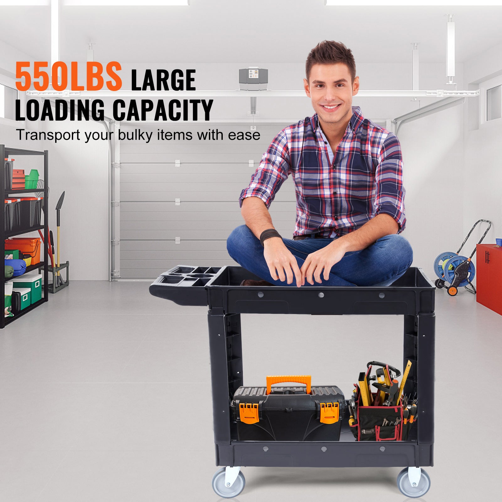 Heavy-Duty Rolling Utility Service Cart with 360° Swivel Wheels for workshop, garage, storage, or utility use