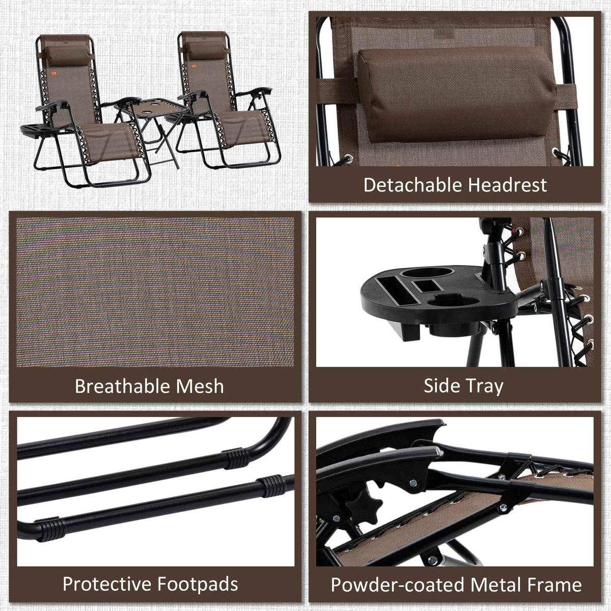 Outsunny Zero Gravity Chair Set with Side Table and Cup Holder detail image 2