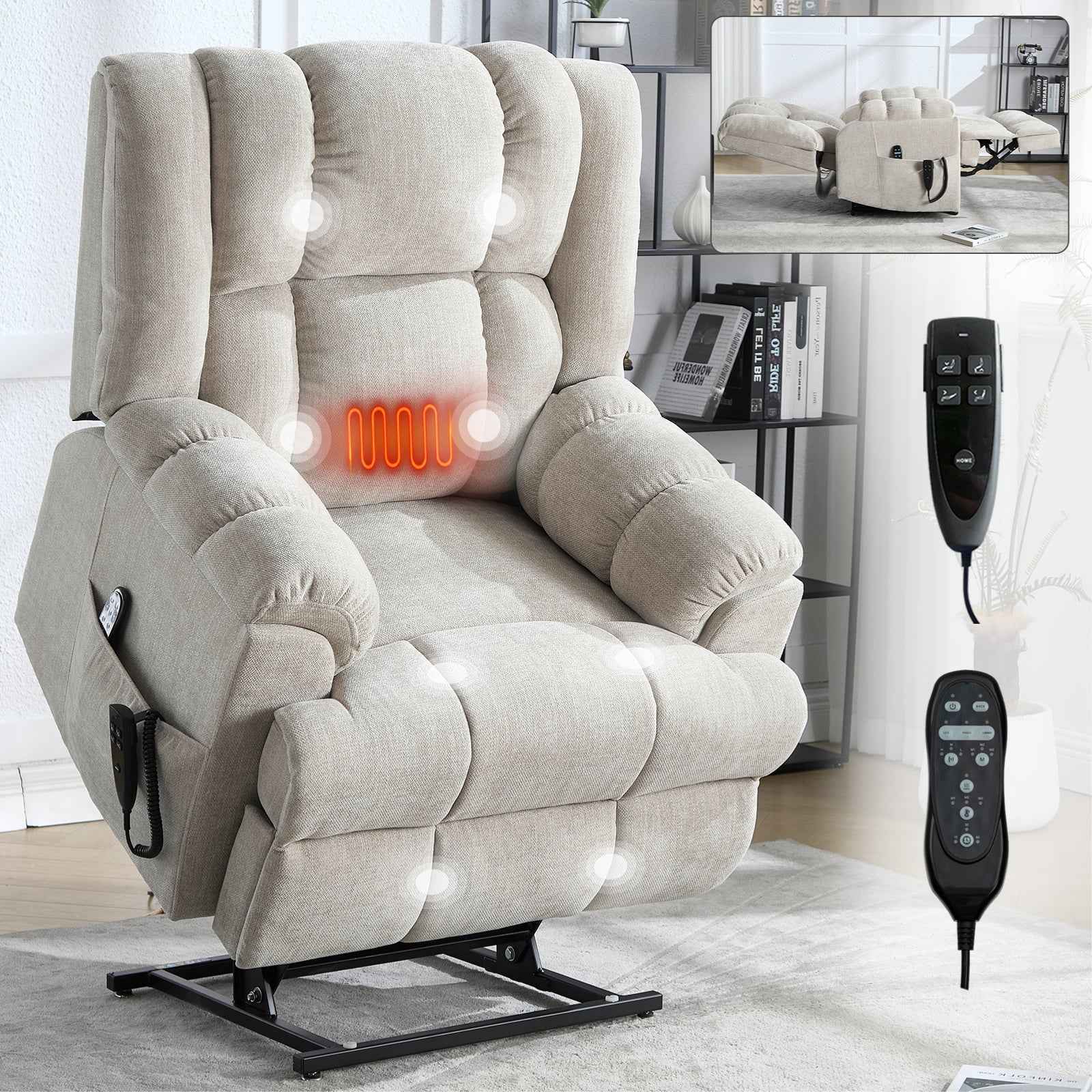 Dual-Motor Heat & Massage Power Lift Recliner, 350 lb Capacity product image