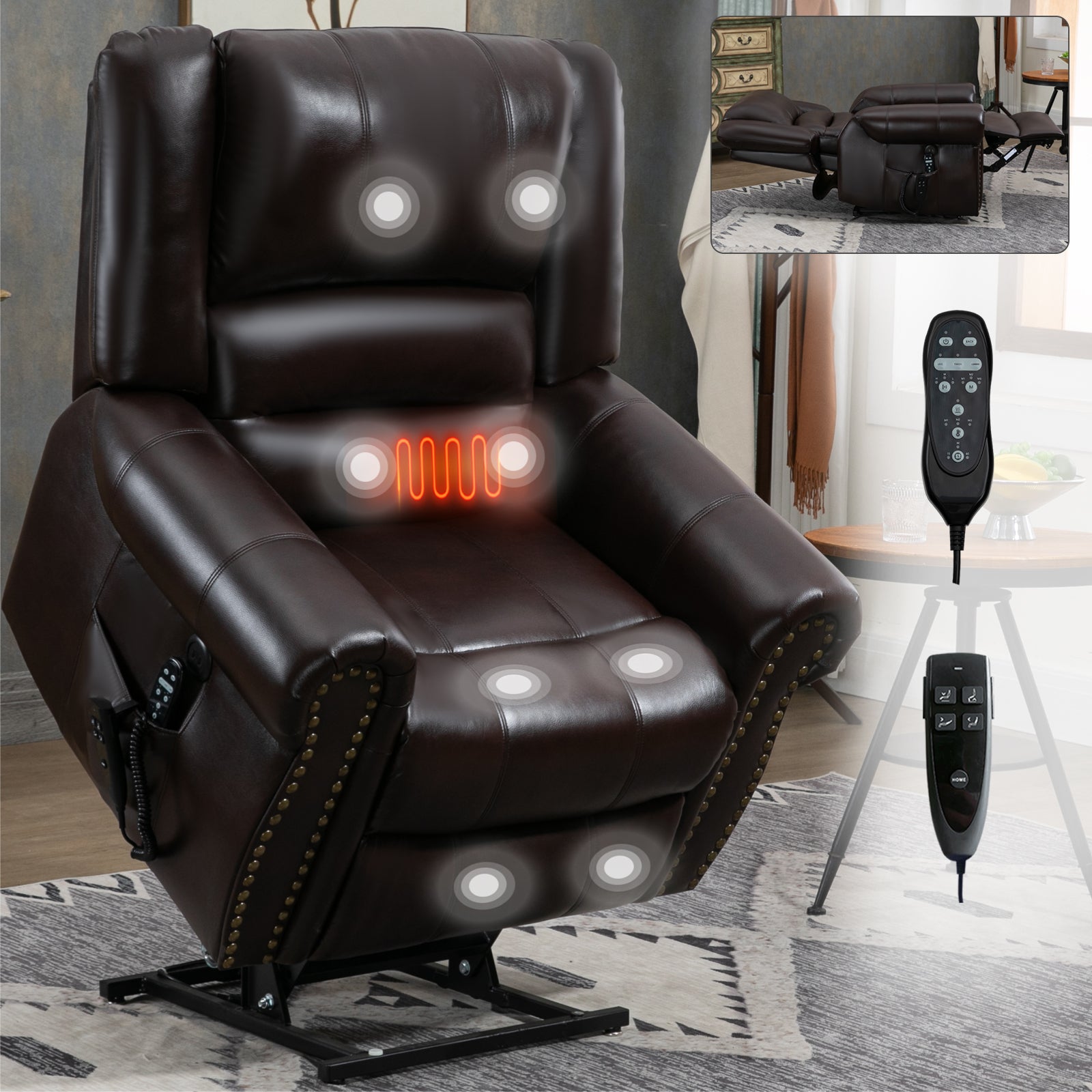 Large Dual-Motor Power Lift Heat & Massage Recliner detail image 115