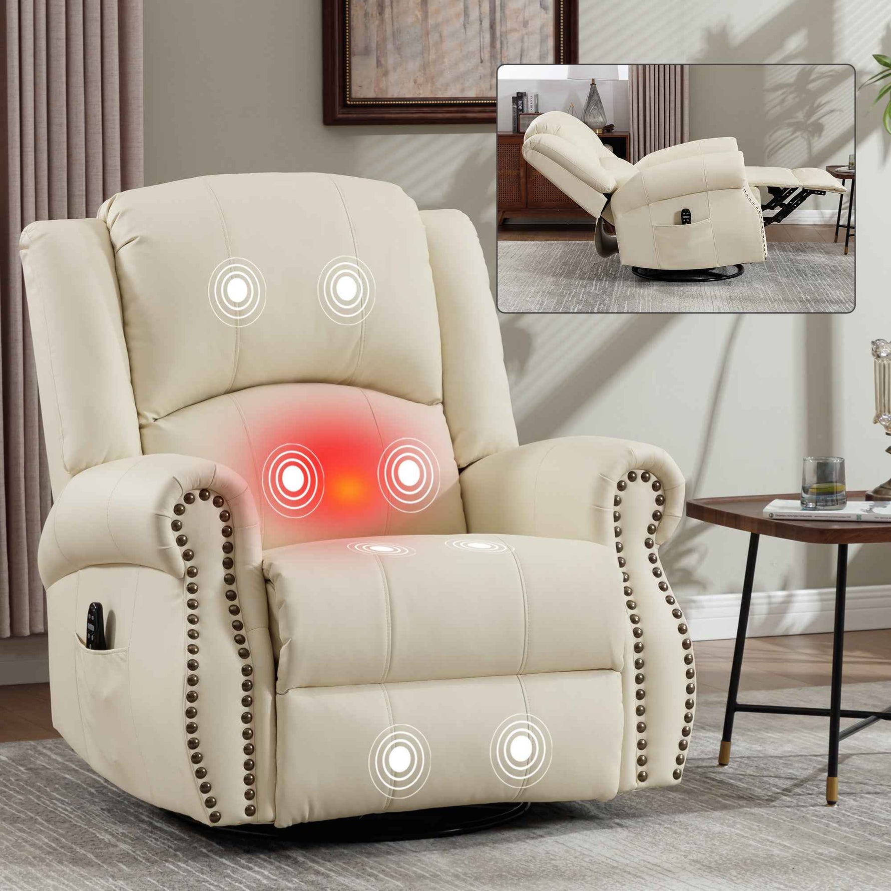 Heat Massage Manual Recliner Chair with Rocker and Swivel for Living Room detail image 47