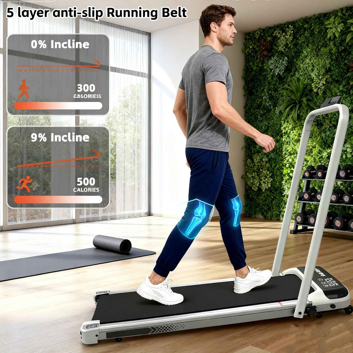 Foldable Under-Desk Walking Pad with Handlebar & Incline under-desk walking pad