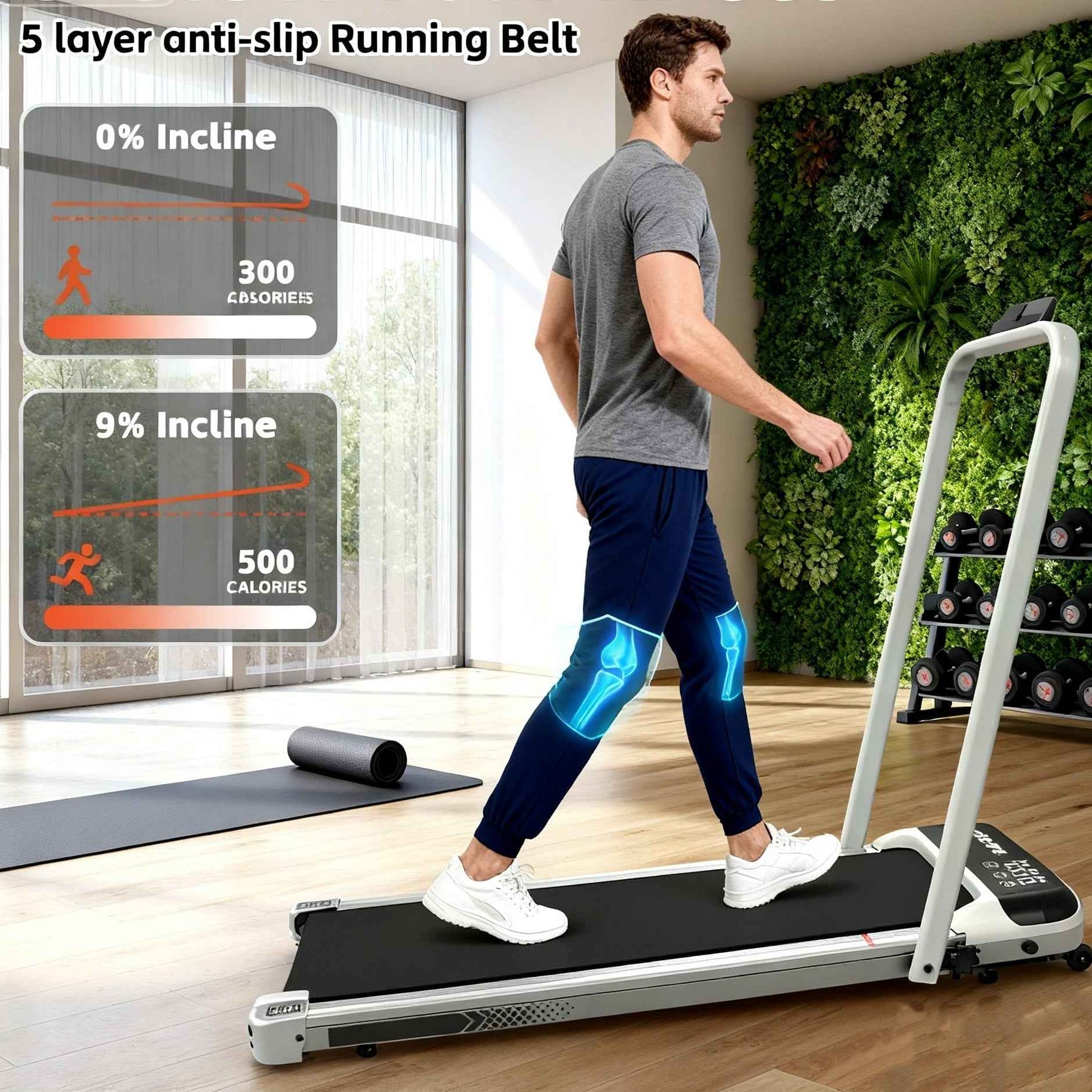 Foldable Under-Desk Walking Pad with Handlebar & Incline under-desk walking pad