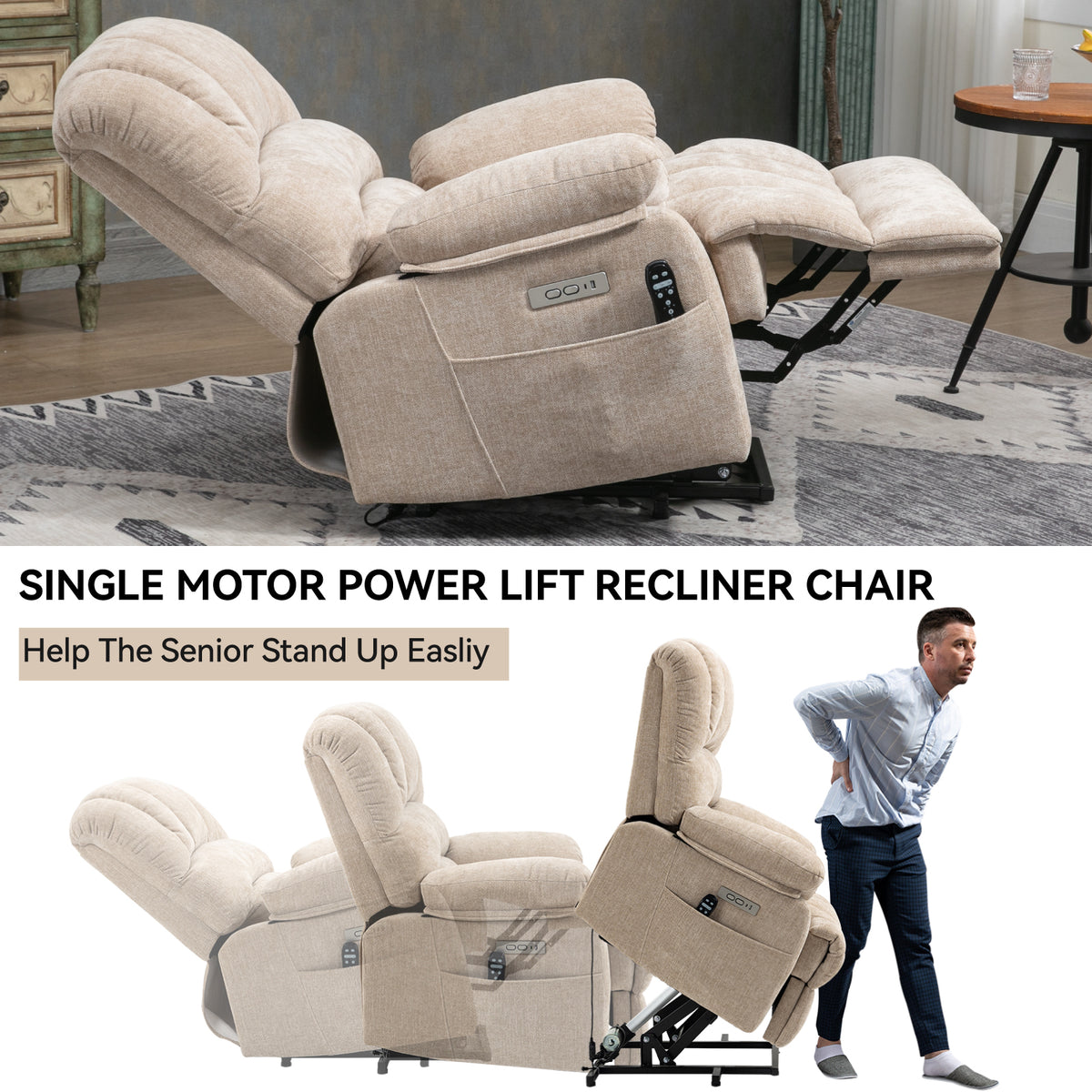Chenille Power Lift Recliner detail image 11