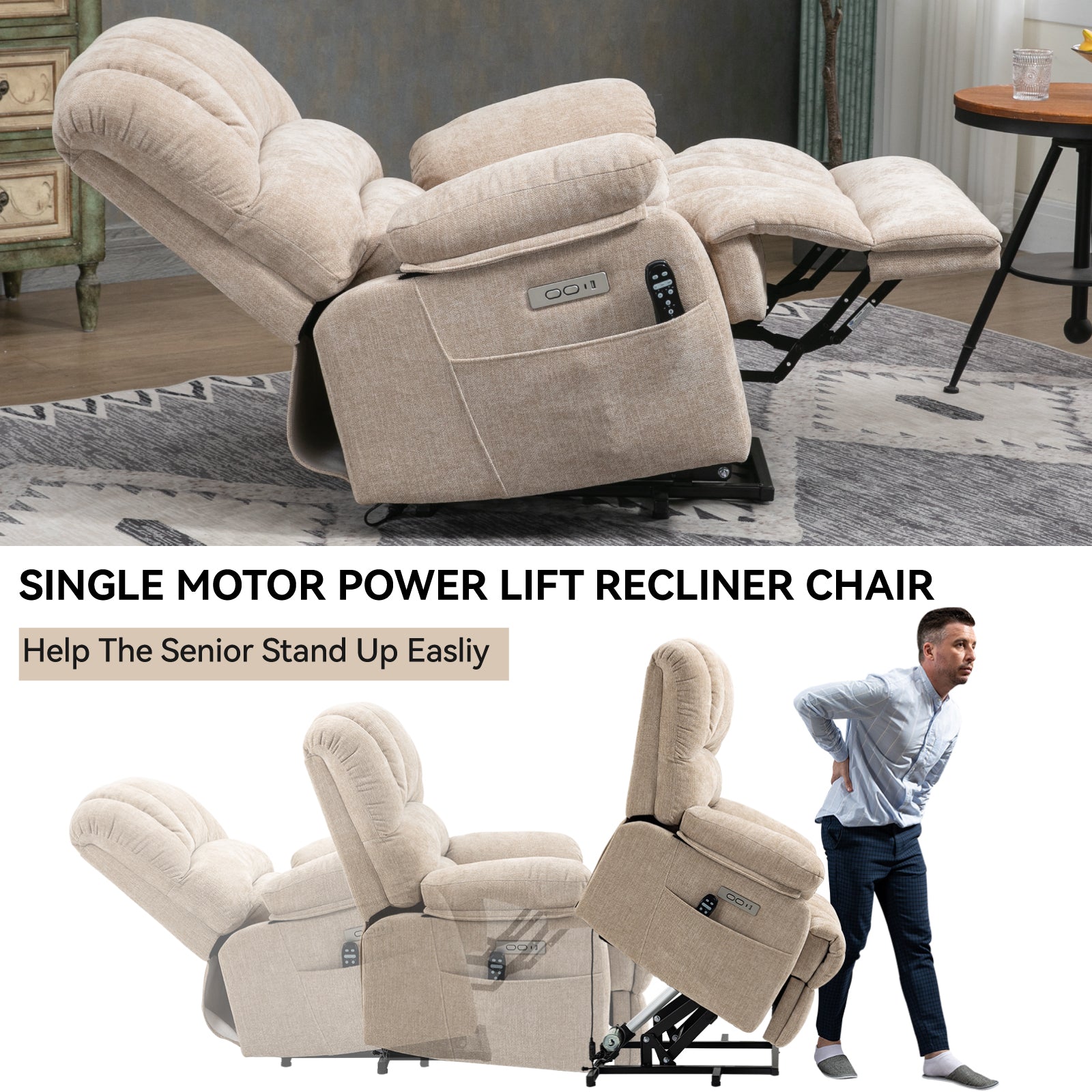 Chenille Power Lift Recliner detail image 11