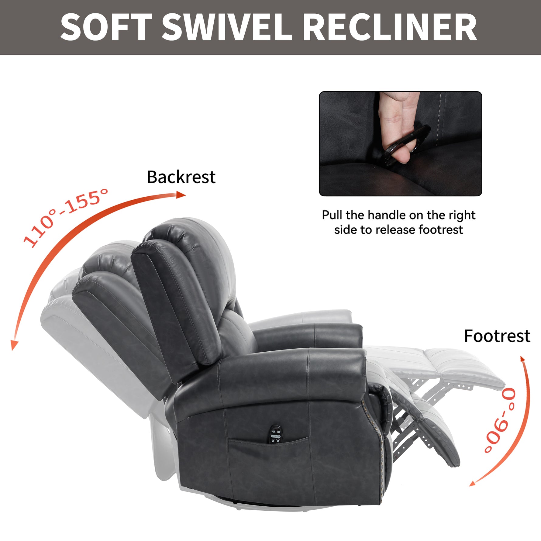 Heat Massage Manual Recliner Chair with Rocker and Swivel for Living Room detail image 73