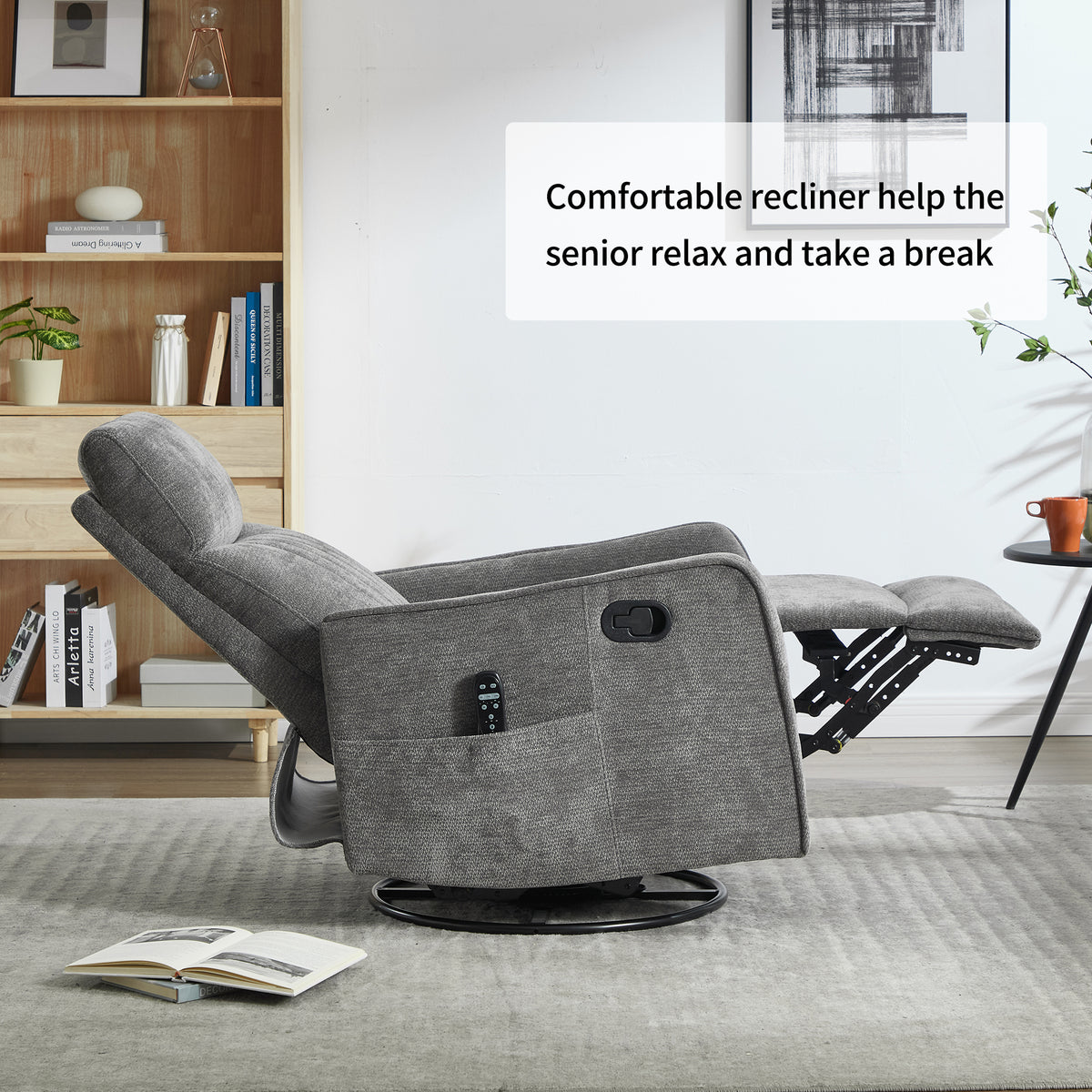 Heat Massage Manual Recliner Chair with Rocker and Swivel in Fabric for Living detail image 11