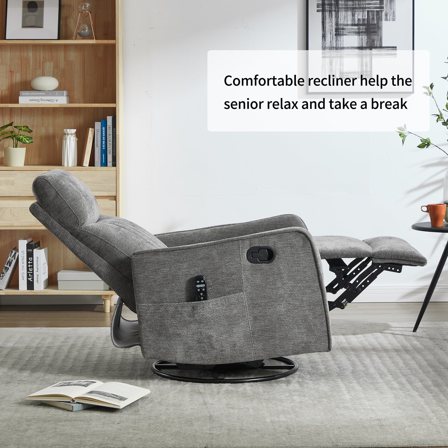 Heat Massage Manual Recliner Chair with Rocker and Swivel in Fabric for Living detail image 11