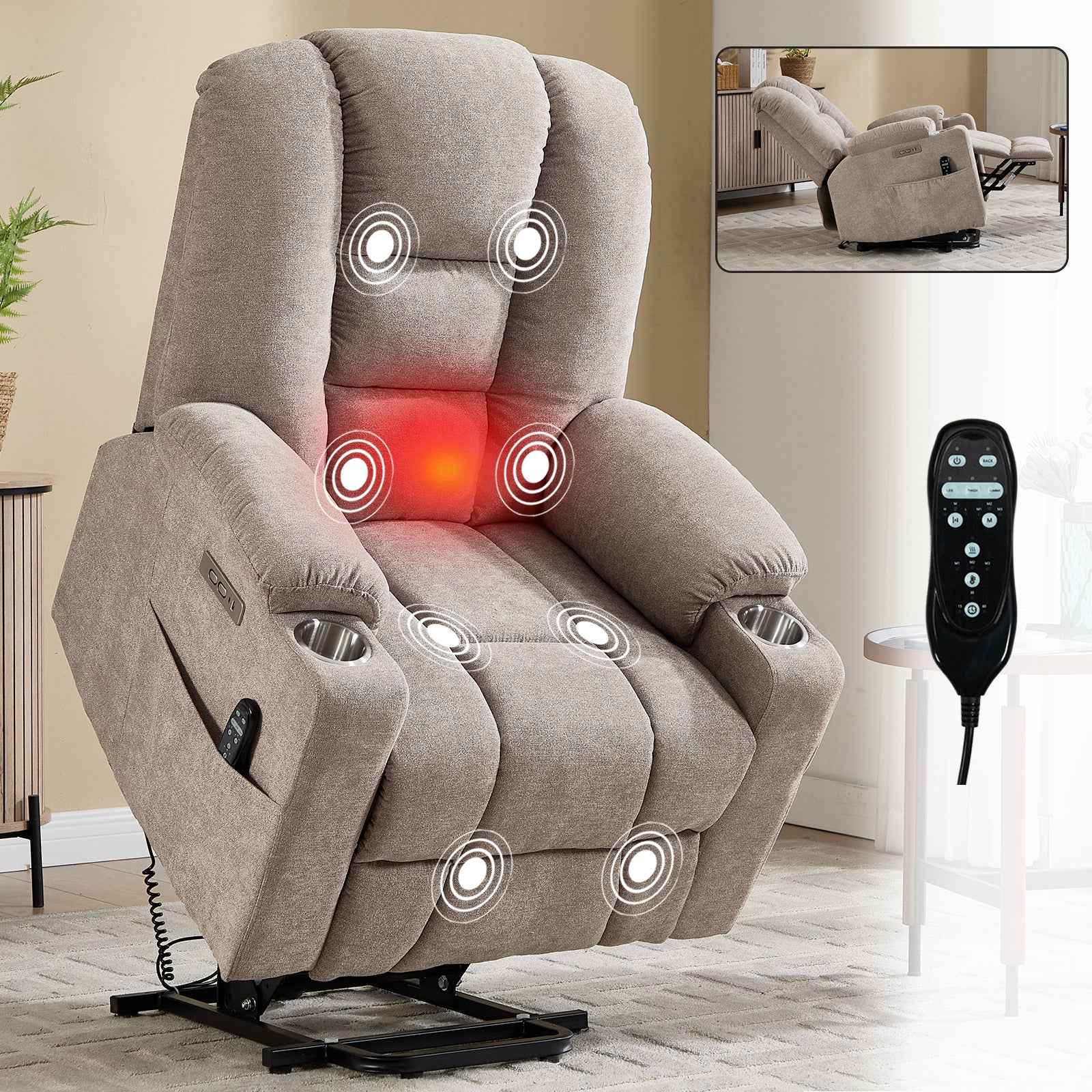 Large Dual-Motor Power Lift Heat & Massage Recliner detail image 39