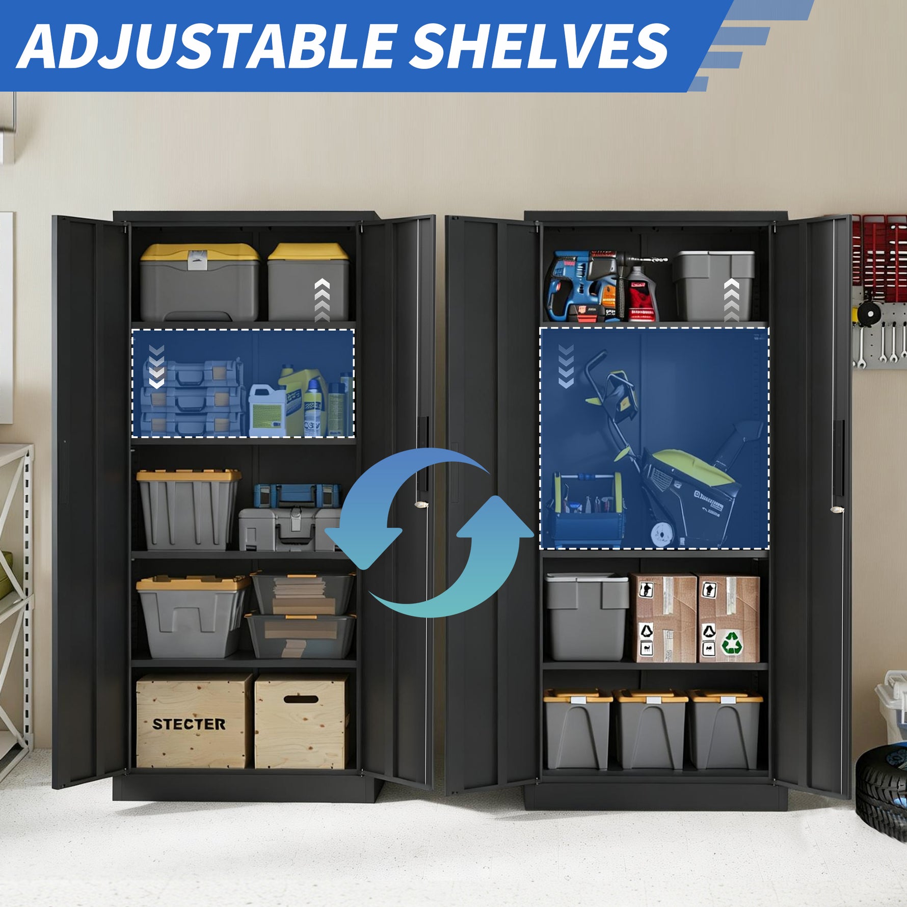 Locking Steel Garage Storage Cabinet with 4 Adjustable Shelves for workshop, garage, storage, or utility use