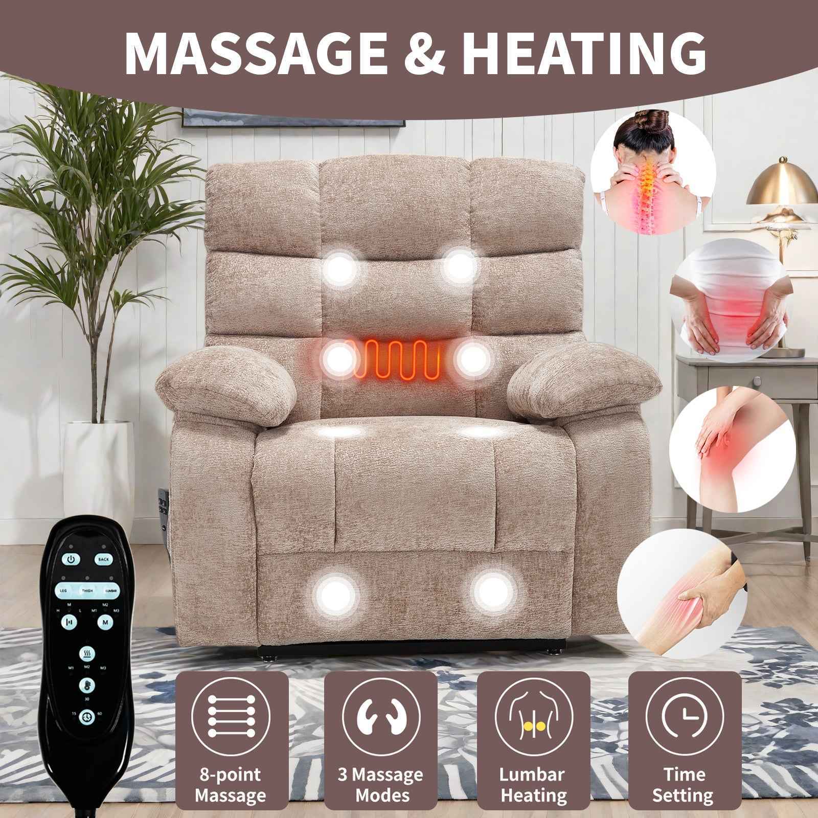 Dual-Motor Lift Recliner with Heat & Massage, 350 lb Capacity detail image 2