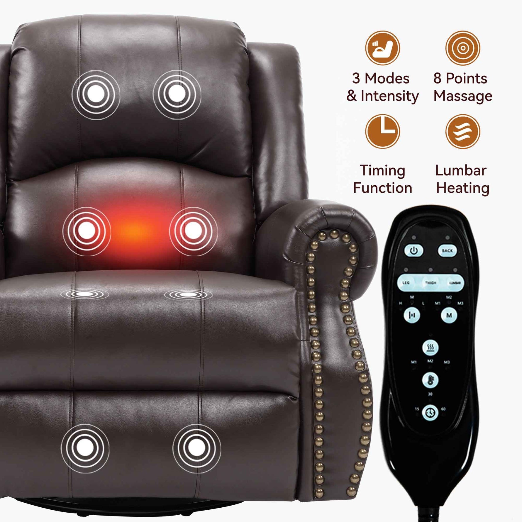 Heat Massage Manual Recliner Chair with Rocker and Swivel for Living Room detail image 19