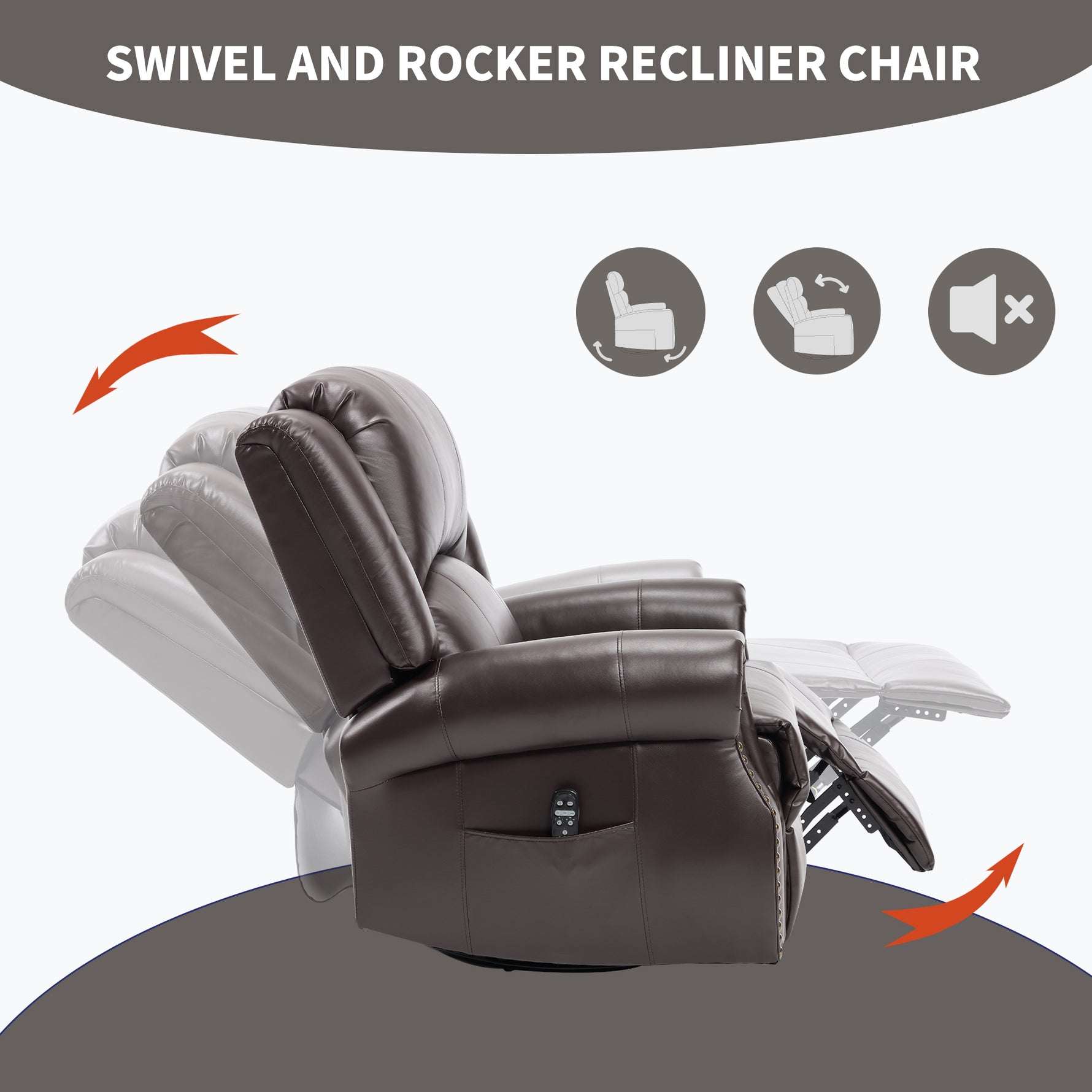 Heat Massage Manual Recliner Chair with Rocker and Swivel for Living Room detail image 26