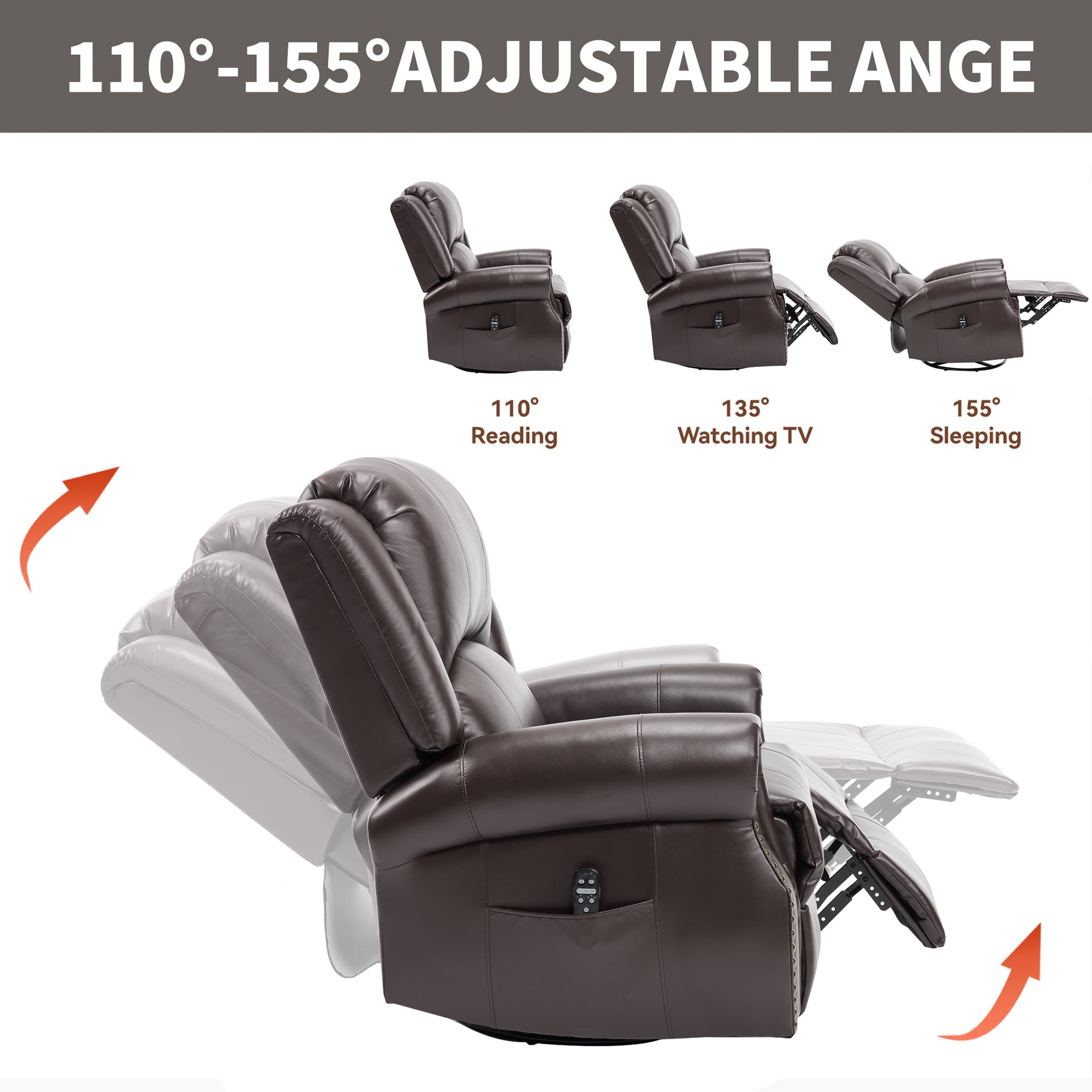 Heat Massage Manual Recliner Chair with Rocker and Swivel for Living Room detail image 27