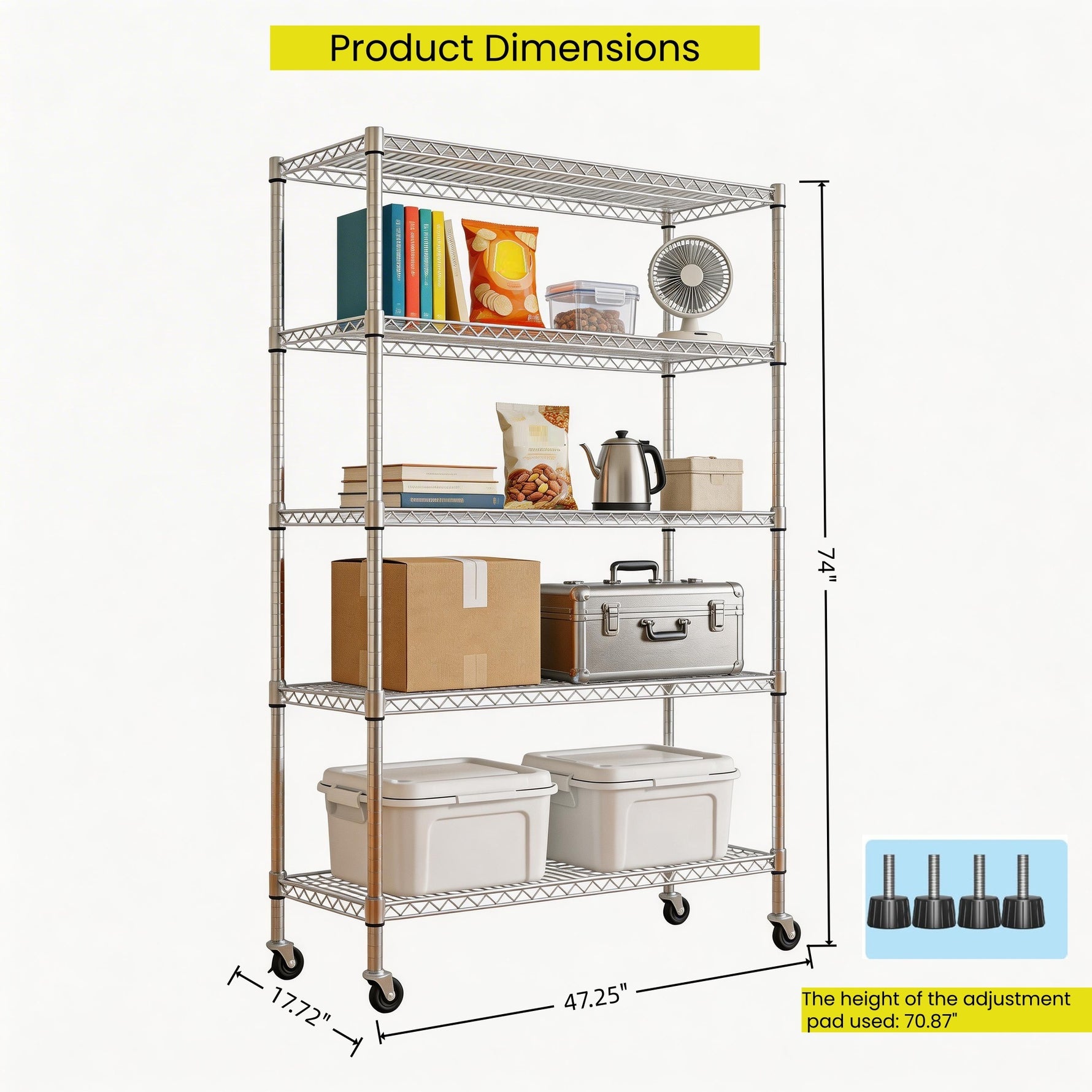 Heavy-Duty Adjustable Wire Shelving Unit with Wheels & Levelers for workshop, garage, storage, or utility use