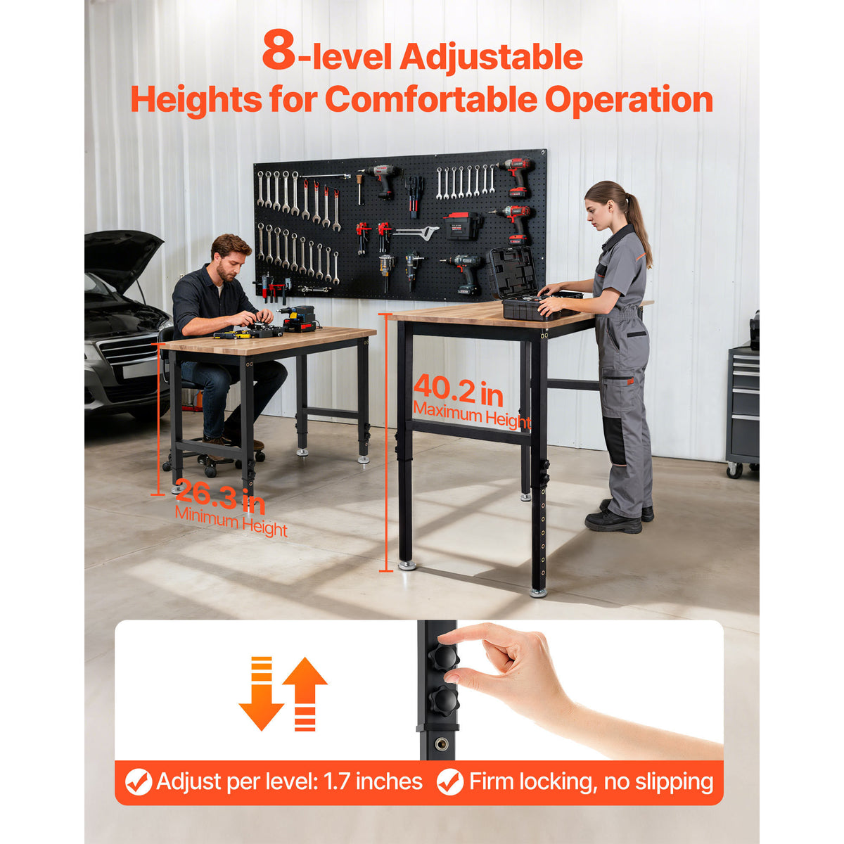 VEVOR Adjustable Height Hardwood Workbench with Power Outlets - workbench for daily comfort and function