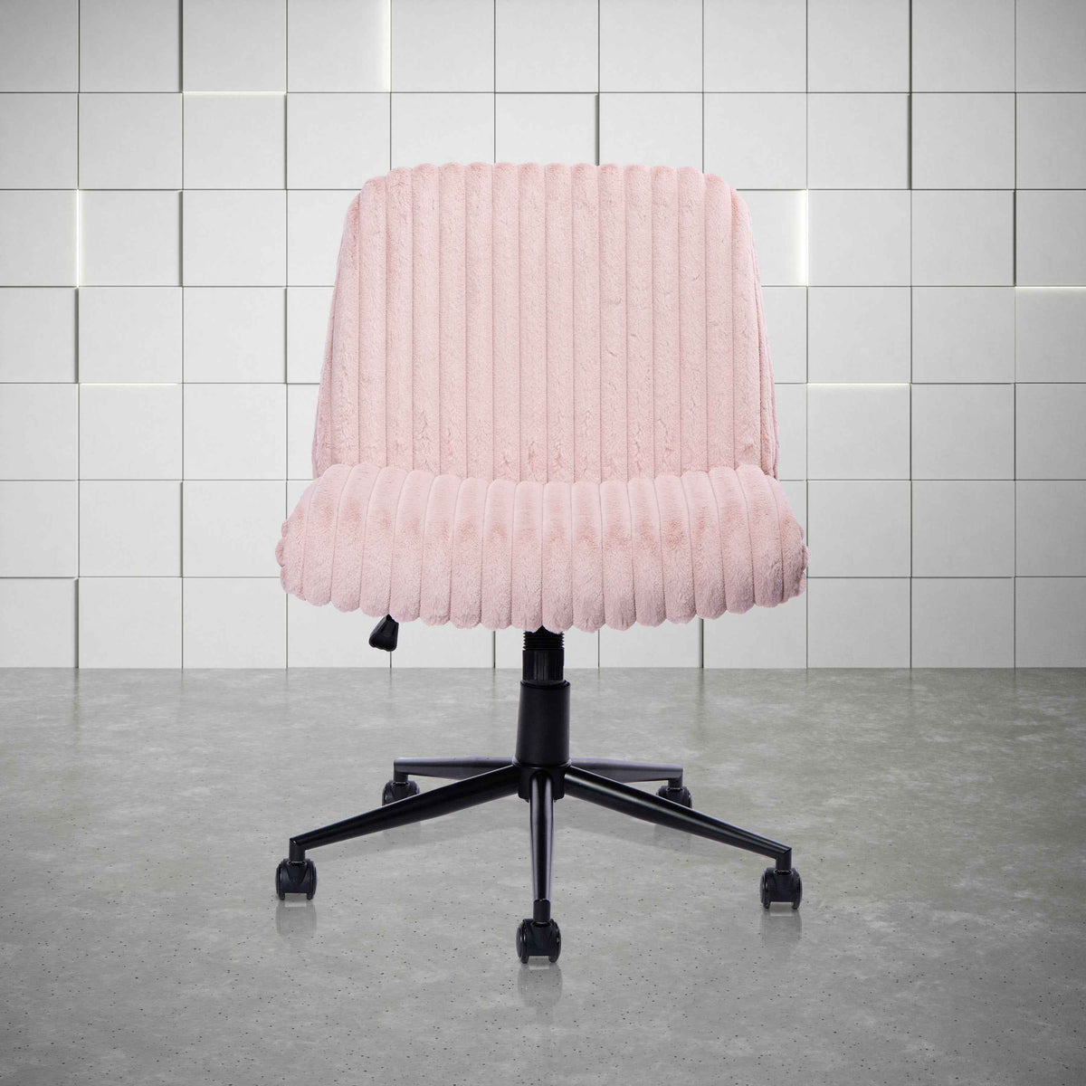 Techni Sport pink criss cross office chair with wide padded seat and rolling base