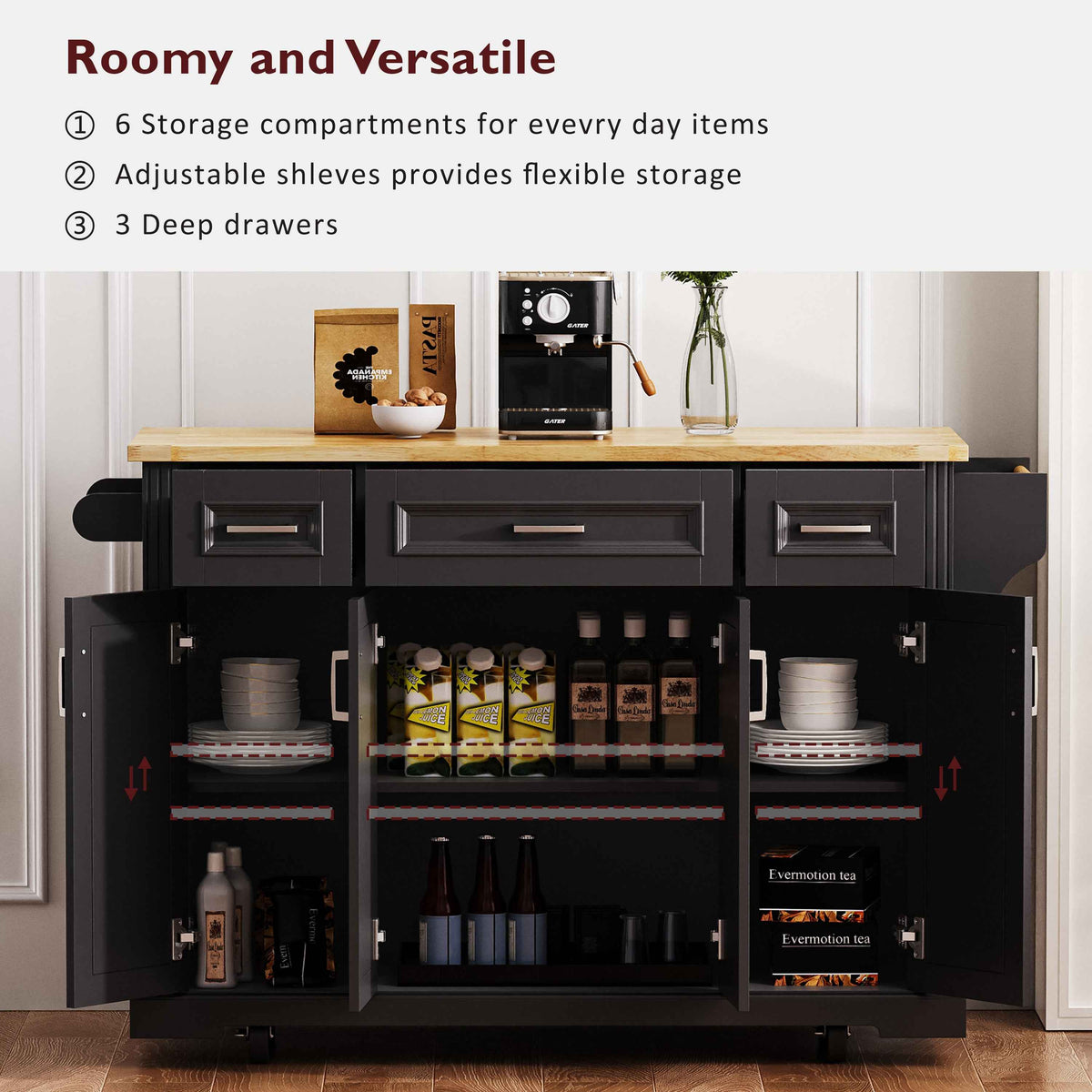 54 in. Rolling Kitchen Island with Drop Leaf & Storage product view 39