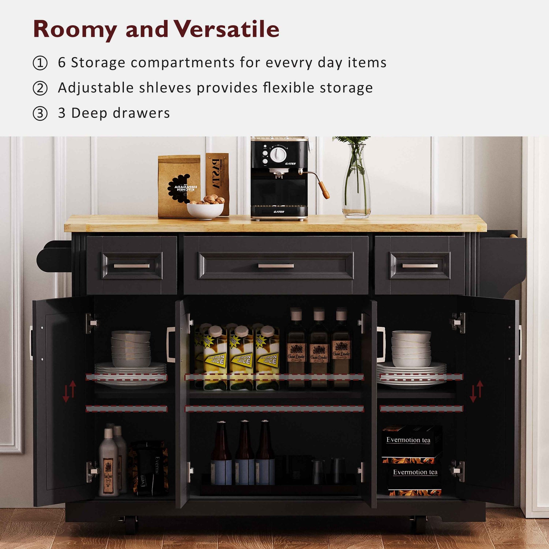 54 in. Rolling Kitchen Island with Drop Leaf & Storage product view 39