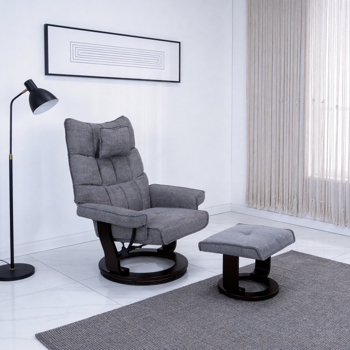 8-Point Massage Recliner with Ottoman, Heated Reclining Chair, Bent Wood Base product image