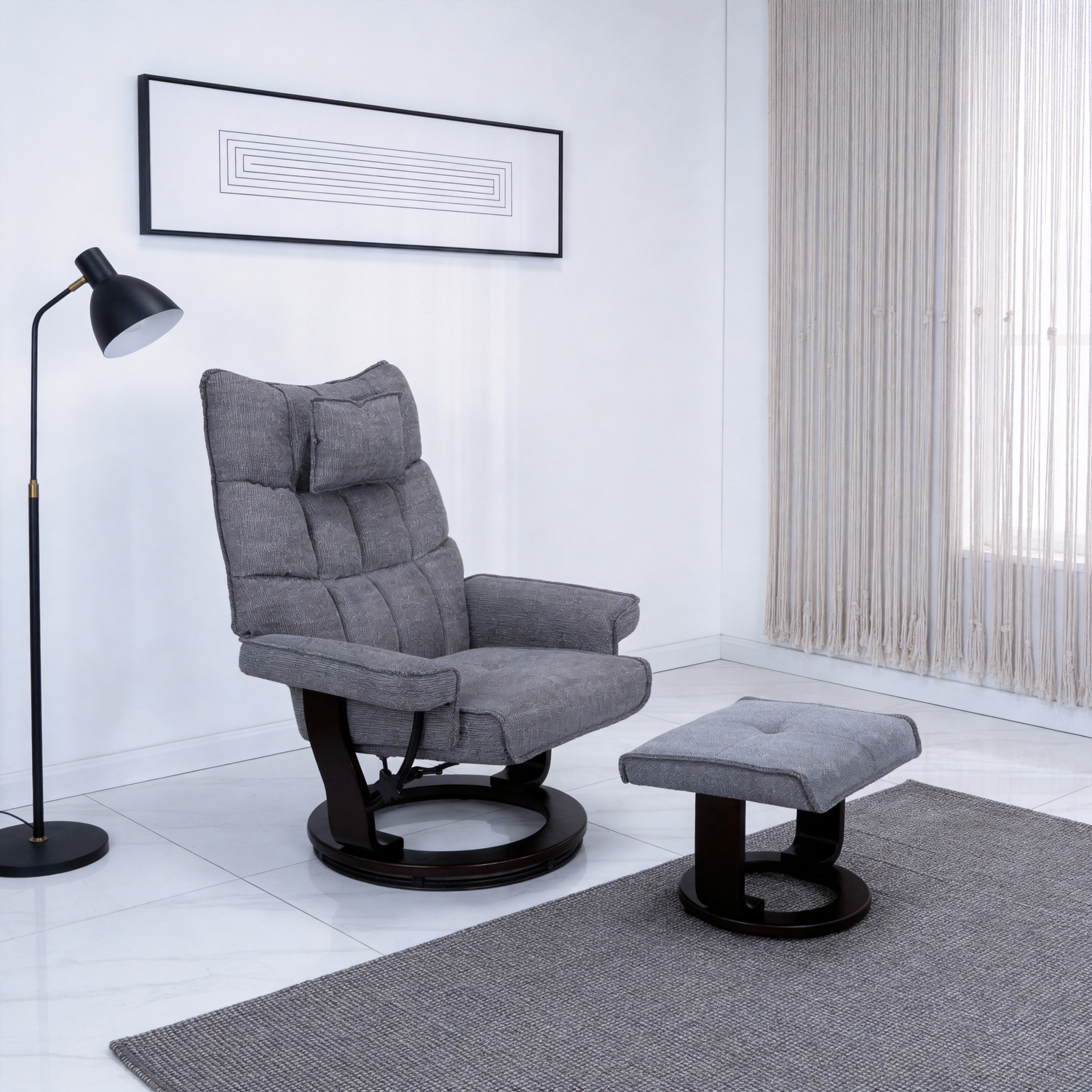 8-Point Massage Recliner with Ottoman, Heated Reclining Chair, Bent Wood Base product image