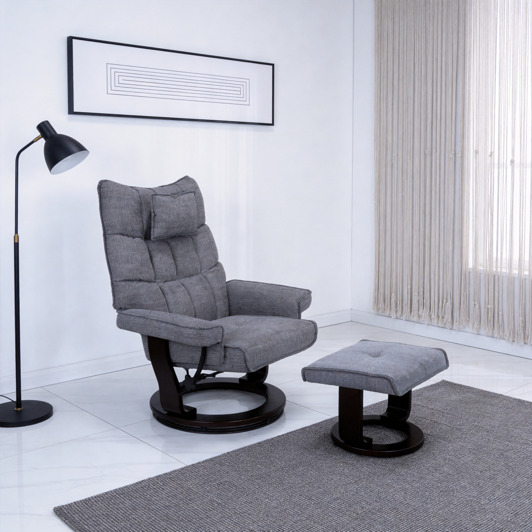 8-Point Massage Recliner with Ottoman, Heated Reclining Chair, Bent Wood Base product image