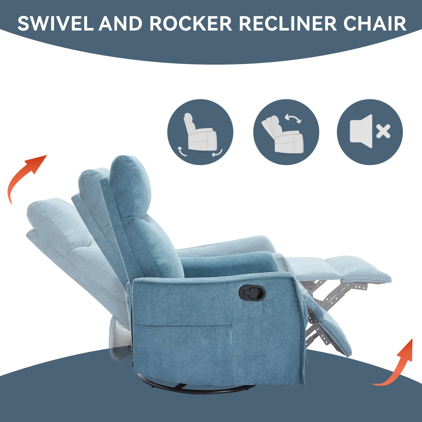 Heat Massage Manual Recliner Chair with Rocker and Swivel in Fabric for Living Room detail image 25