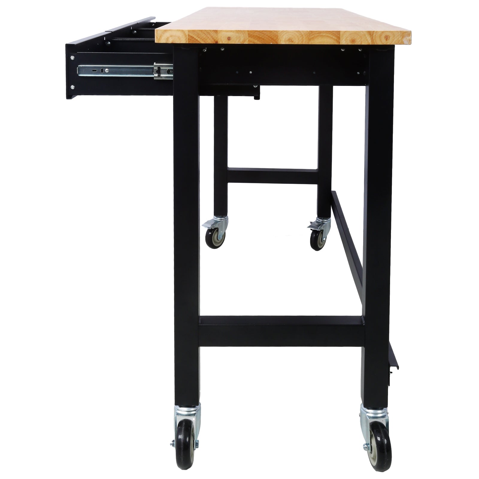 60" Rolling Bamboo Workbench with Drawer Storage for workshop, garage, storage, or utility use