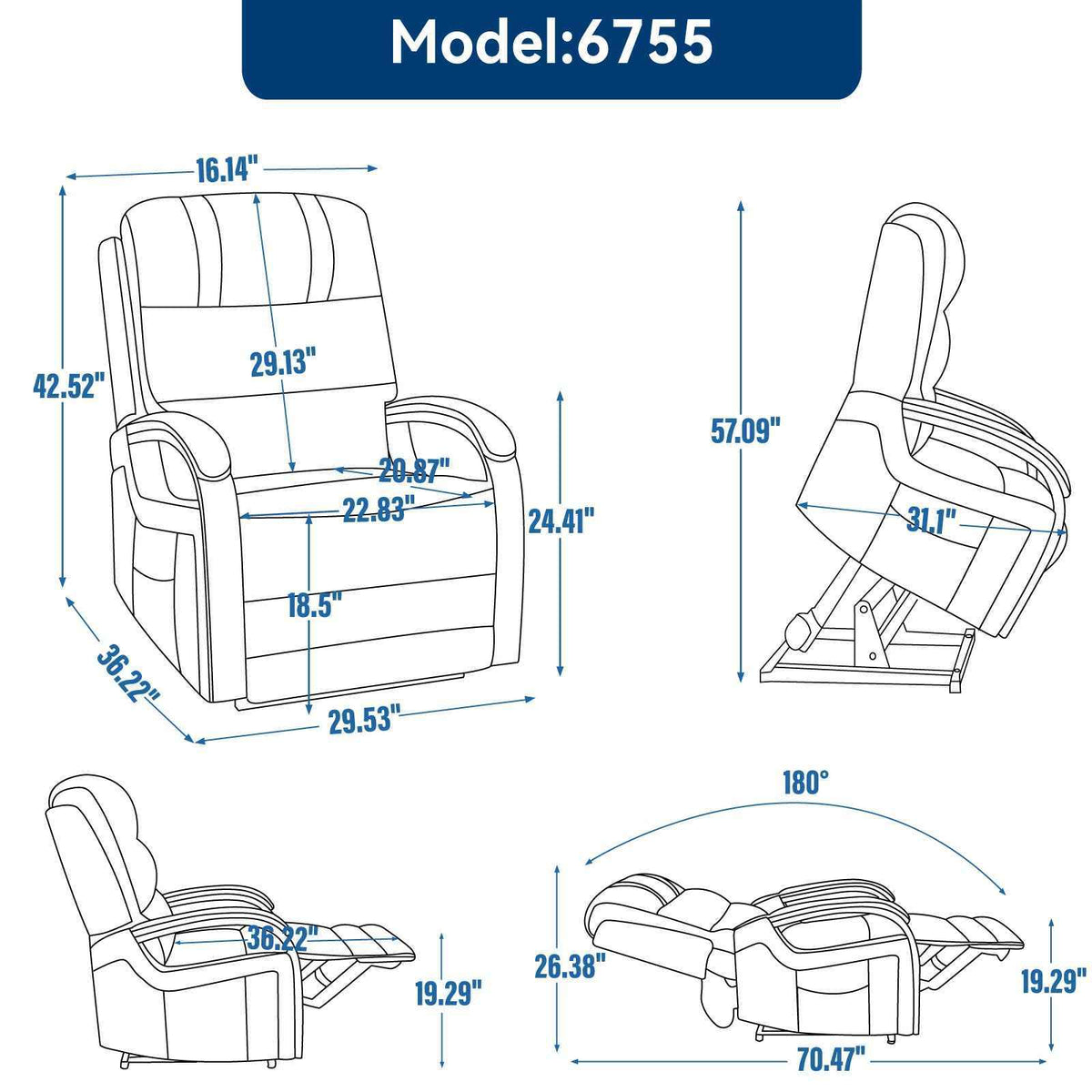 Power Chenille Lift Recliner Chair Dual Motor Infinite Position Up to 350 Pounds detail image 3